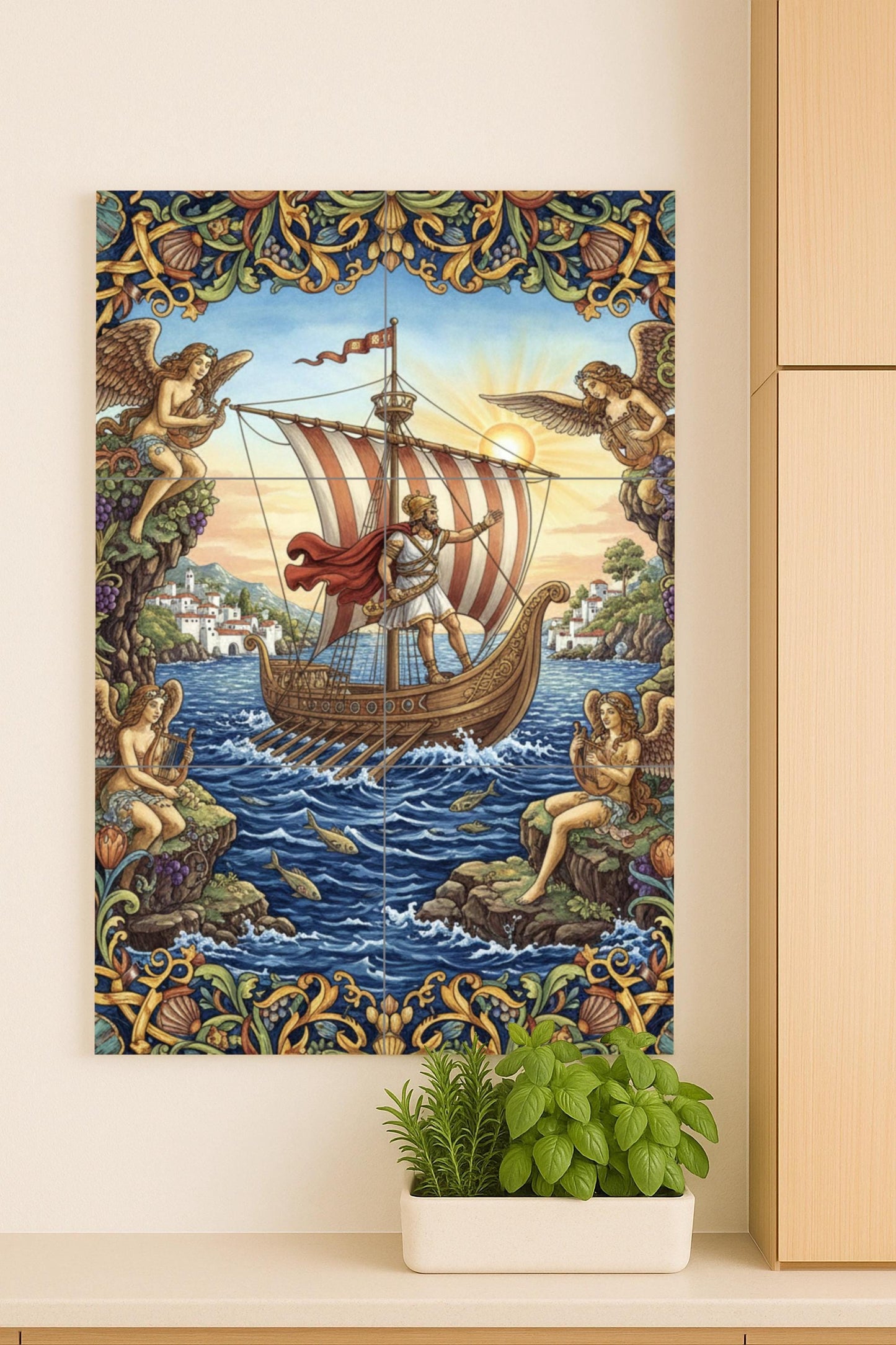 Ulisse e le Sirene — Murale in Piastrelle di Ceramica · Leggende ed Epica