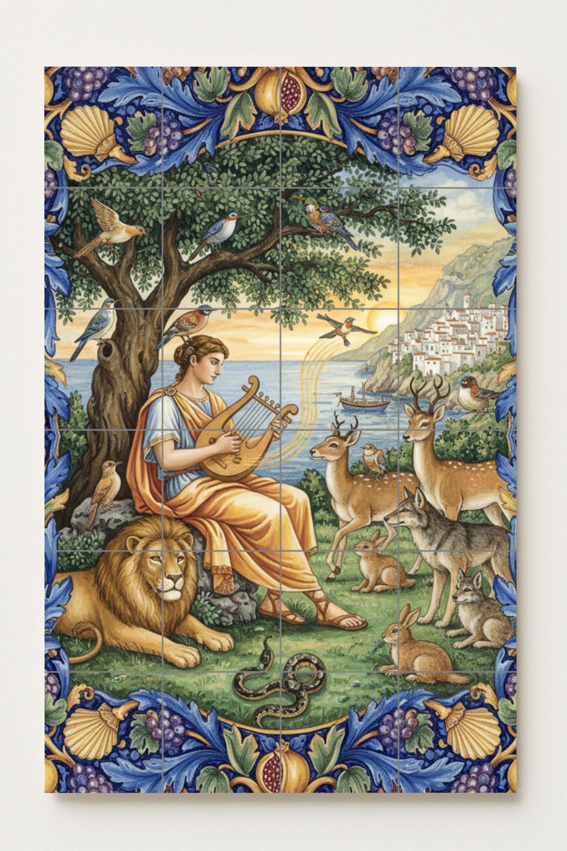 Orfeo e i Animales — Decoro di Leggenda Antica, Arte da Parete in Ceramica