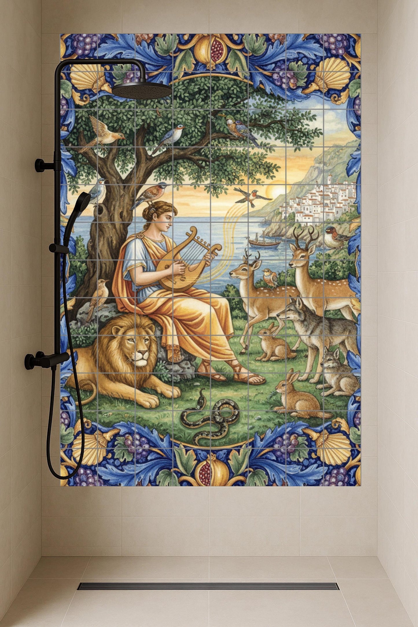 Orfeo e i Animales — Decoro di Leggenda Antica, Arte da Parete in Ceramica