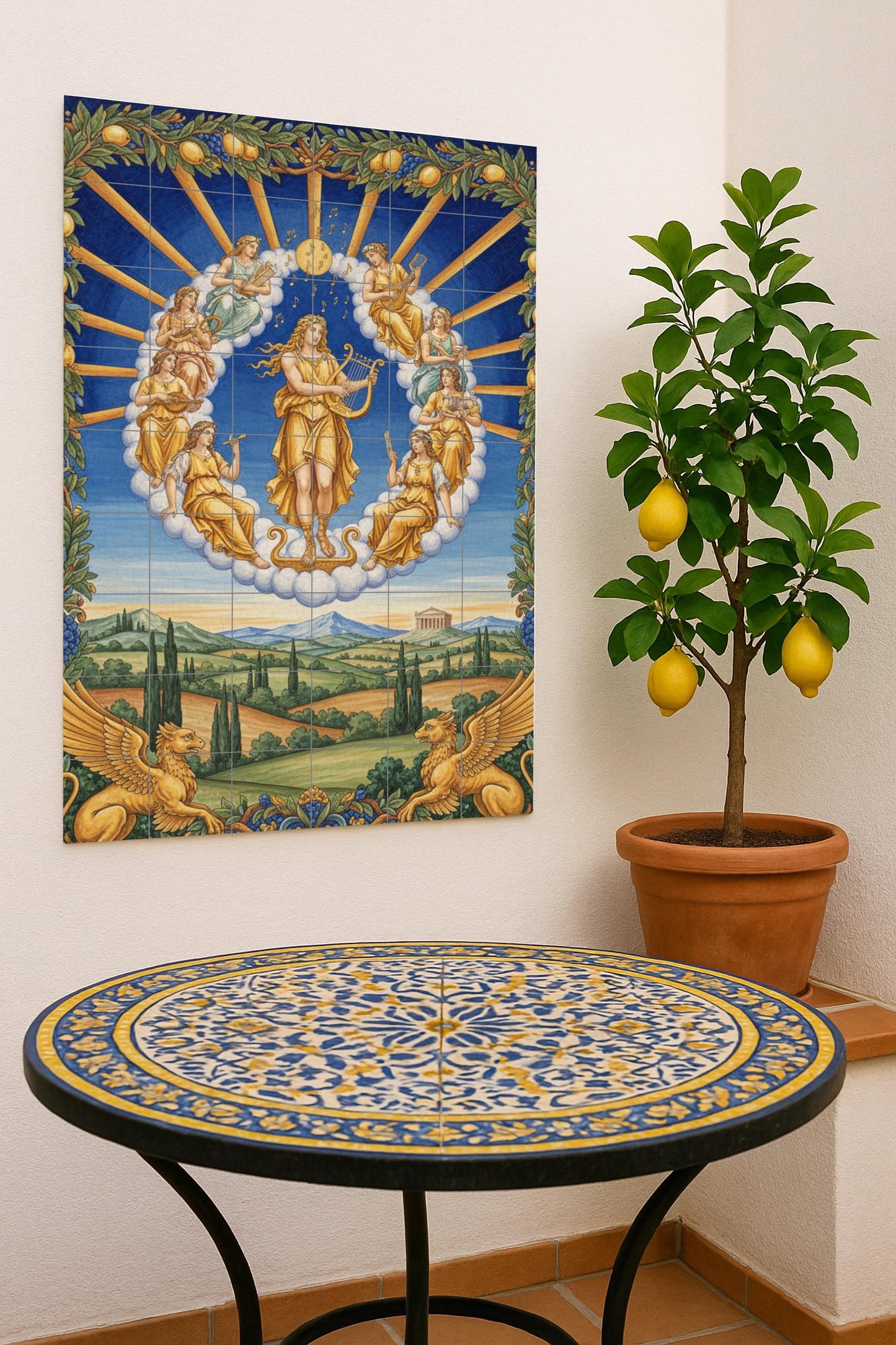 Fliesenbild Cerámica "Apolo und die Musas" von die mitología Griechisch — Mythologische Szene