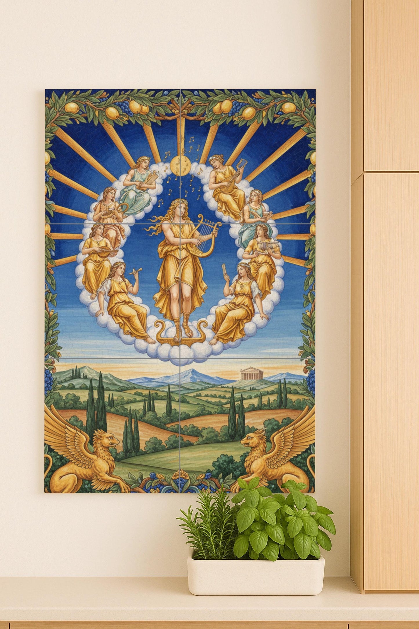 Fliesenbild Cerámica "Apolo und die Musas" von die mitología Griechisch — Mythologische Szene