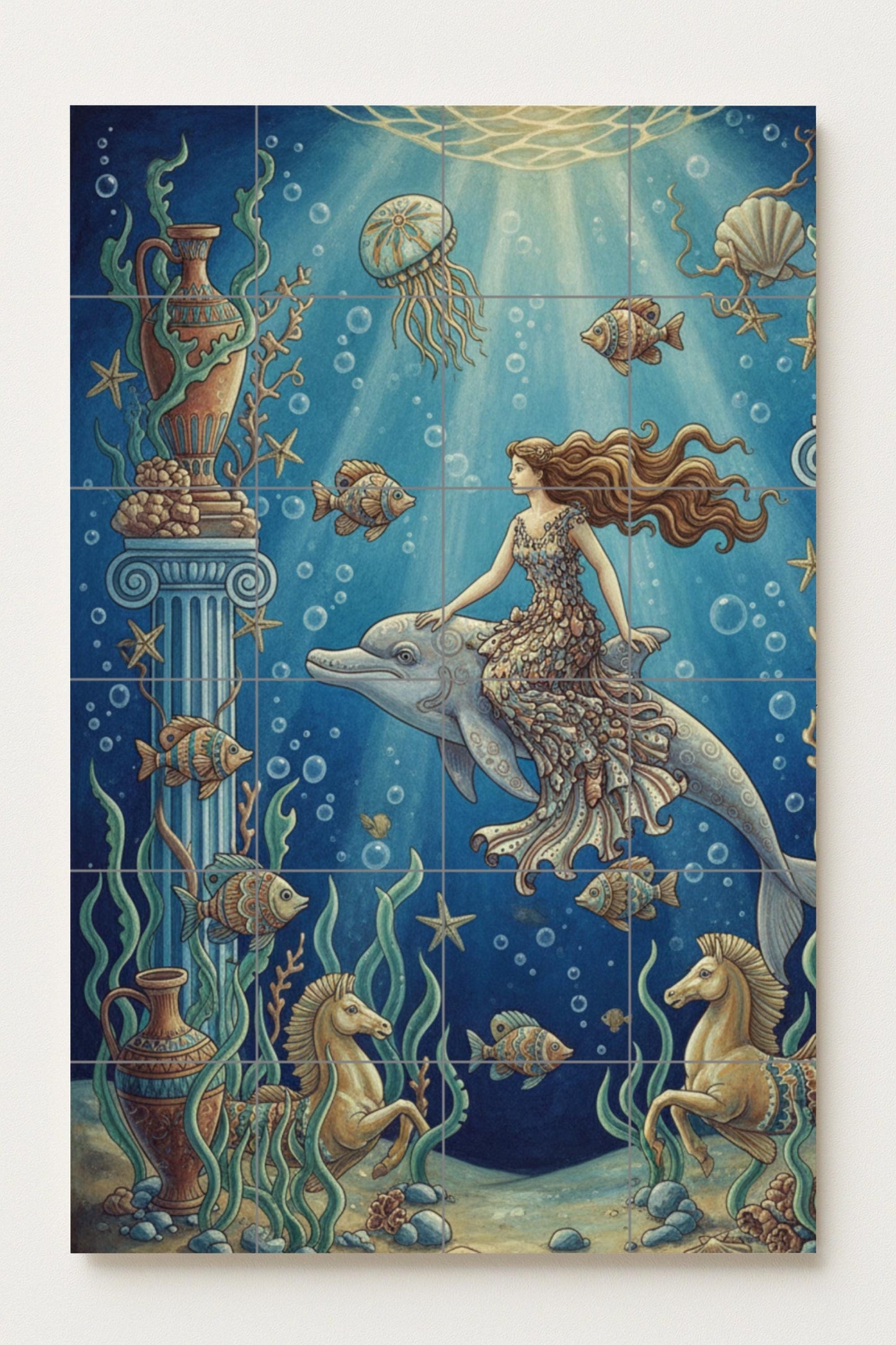 Cerámica "Dea del Oceano e Delfín — Arte Mitologica da Parete, Arte da Parete in Ceramica