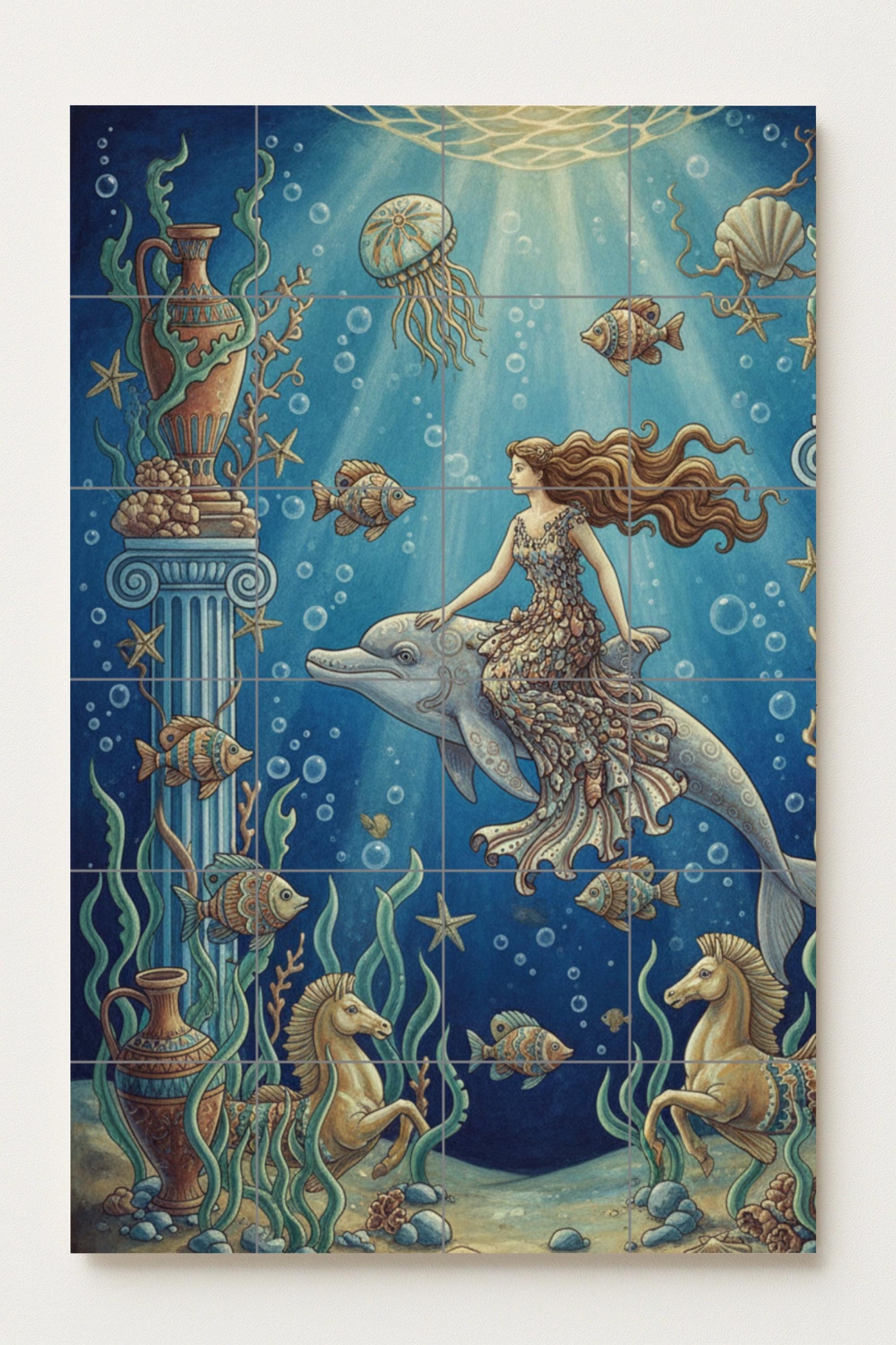 Cerámica "Dea del Oceano e Delfín — Arte Mitologica da Parete, Arte da Parete in Ceramica
