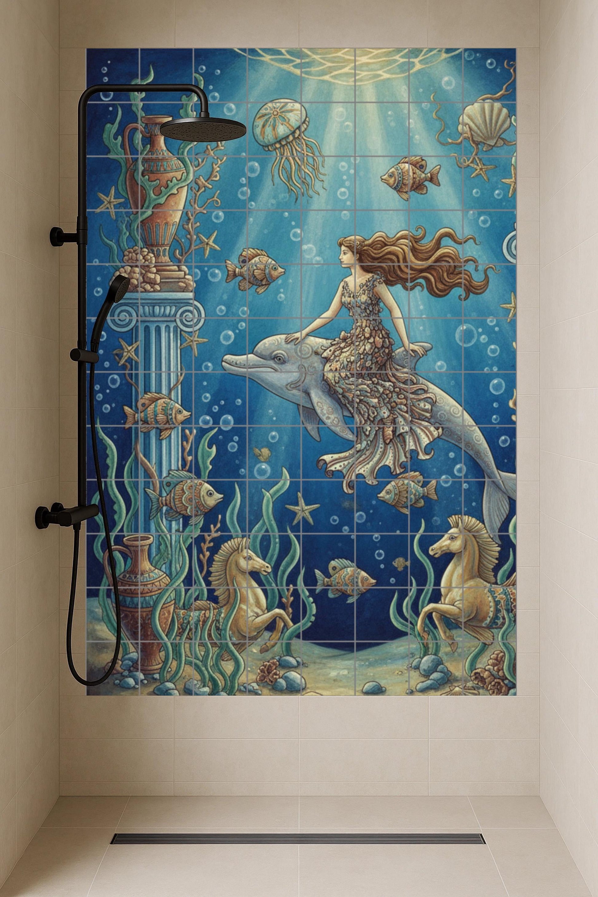 Cerámica "Dea del Oceano e Delfín — Arte Mitologica da Parete, Arte da Parete in Ceramica
