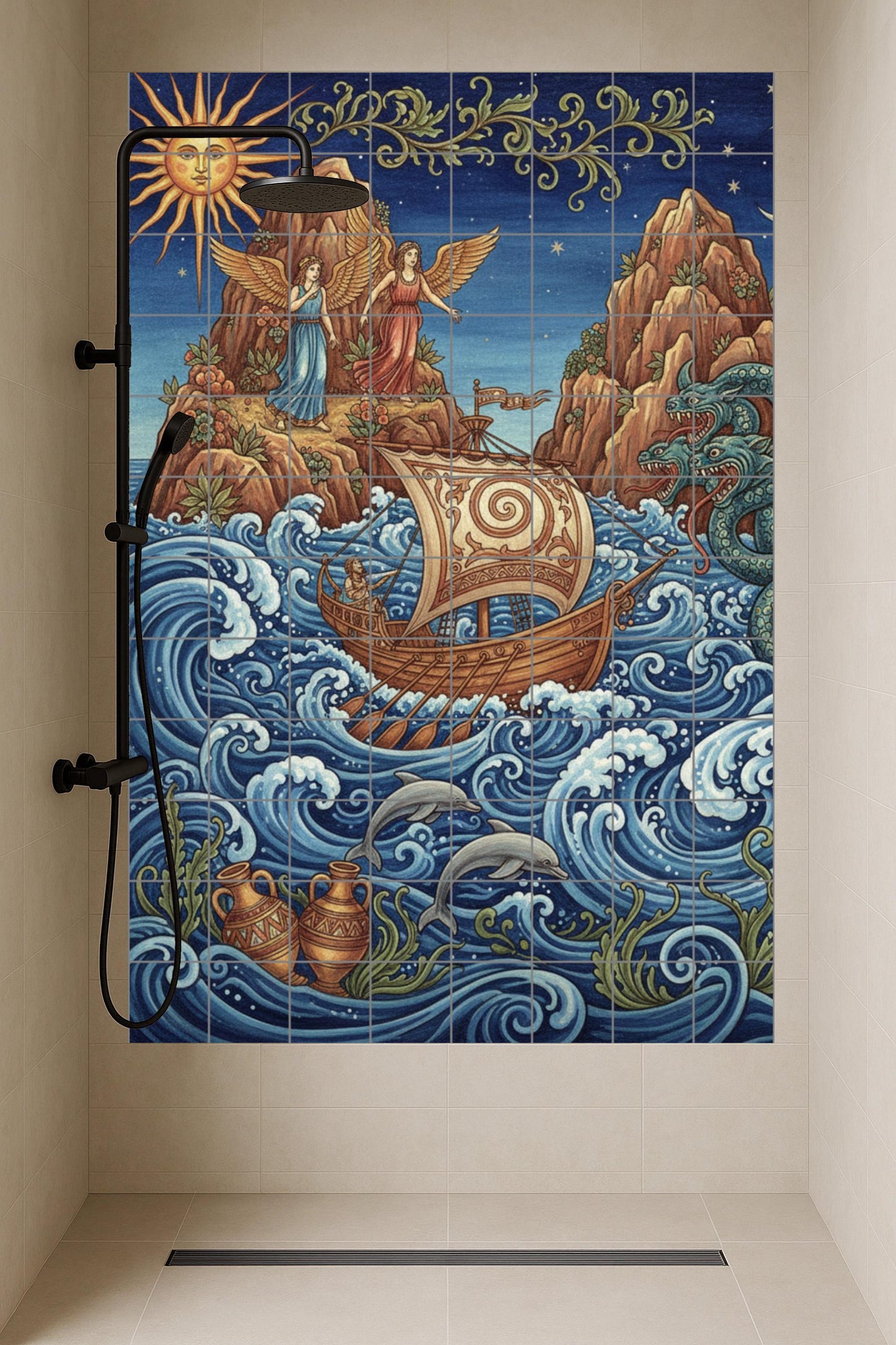 Cerámica di Ulisse e le Sirene — Murale in Piastrelle di Ceramica · Murale di Monumenti