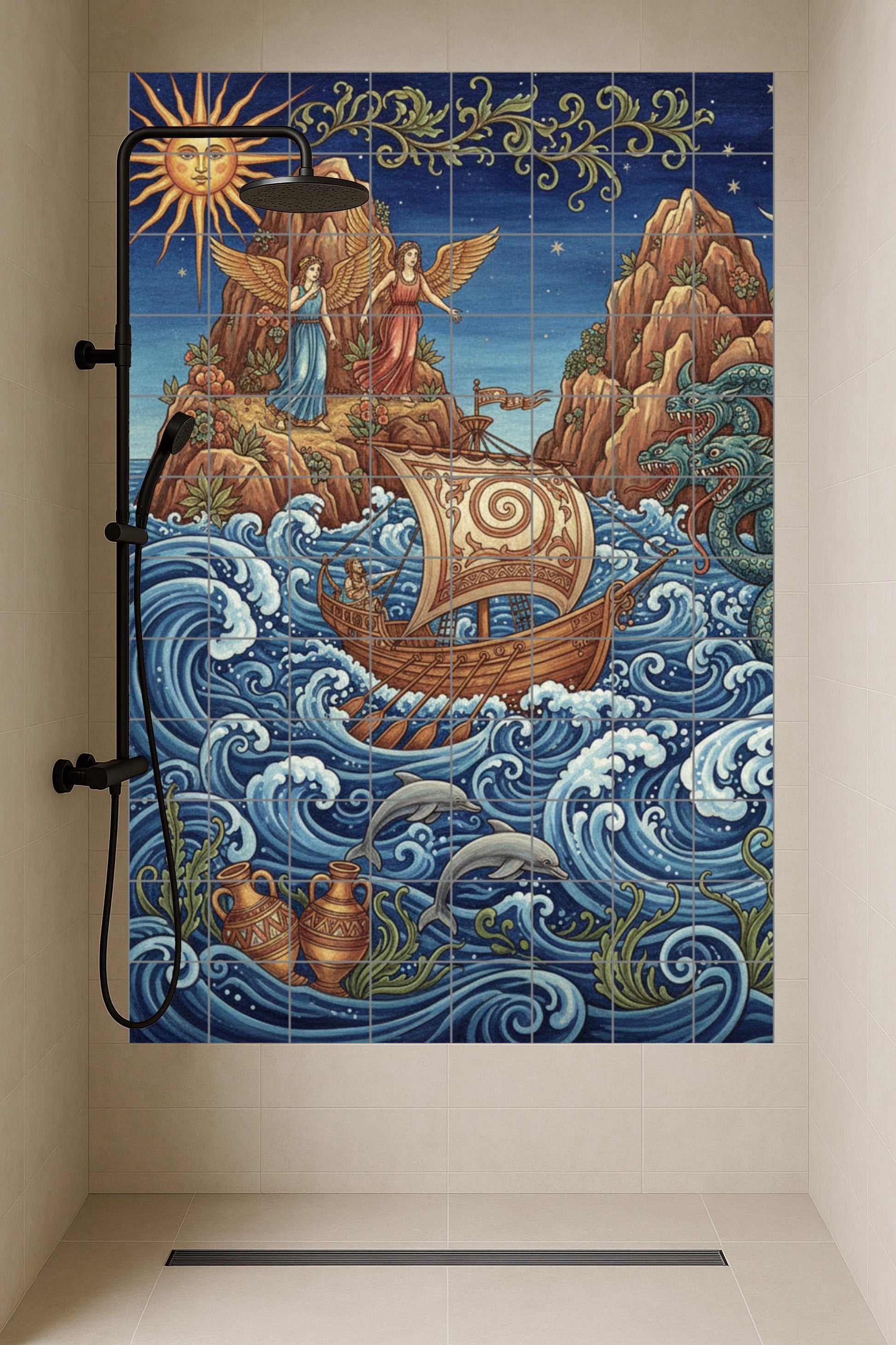Cerámica di Ulisse e le Sirene — Murale in Piastrelle di Ceramica · Murale di Monumenti