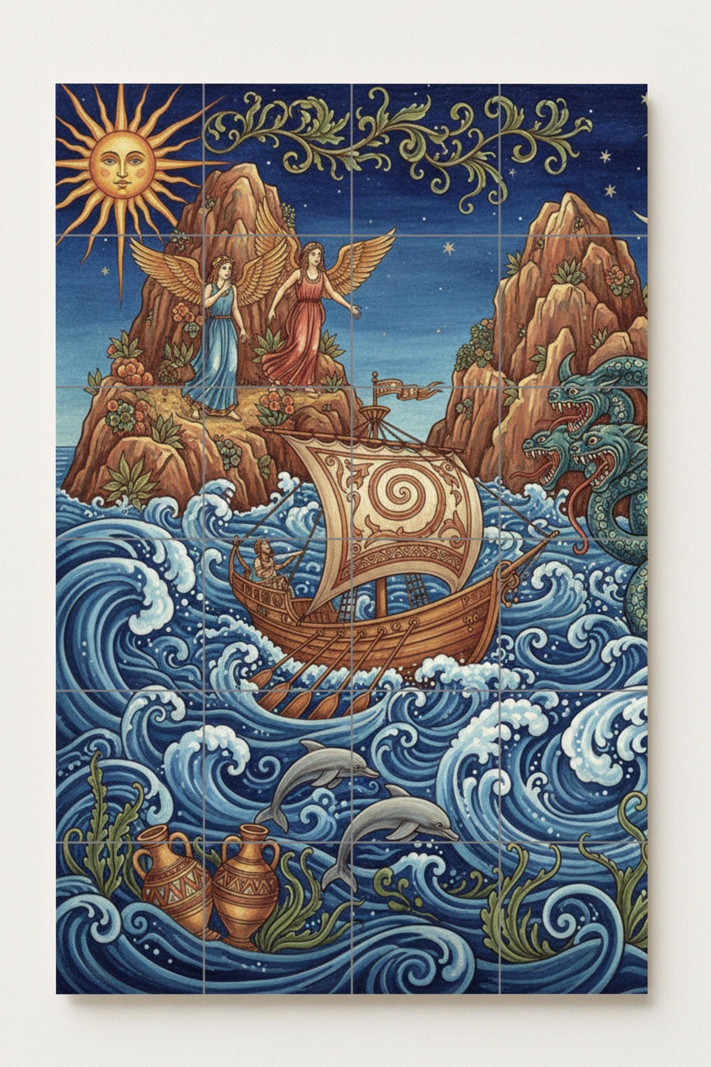 Cerámica di Ulisse e le Sirene — Murale in Piastrelle di Ceramica · Murale di Monumenti