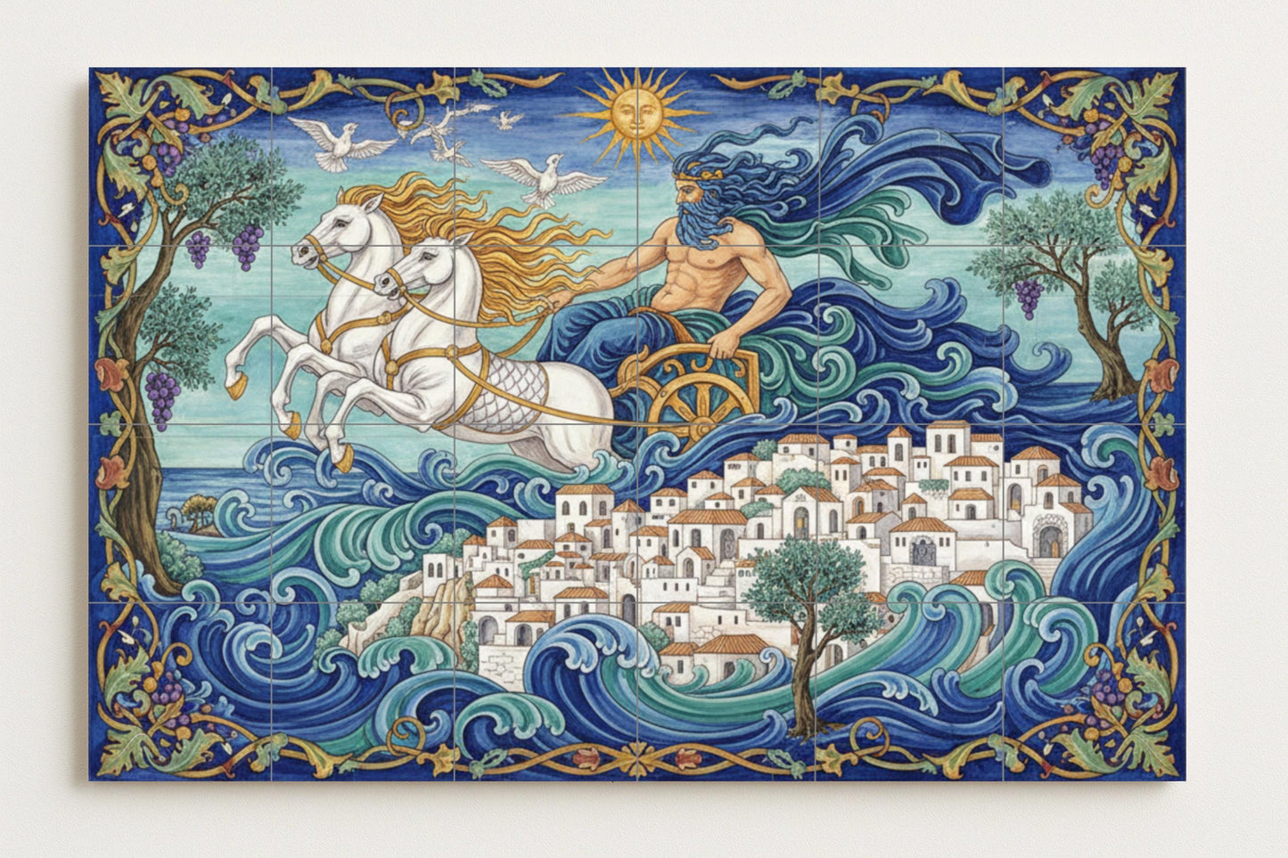 Murale in Piastrelle Paseo di Poseidone di il Egeo — Decoro di Leggenda Antica