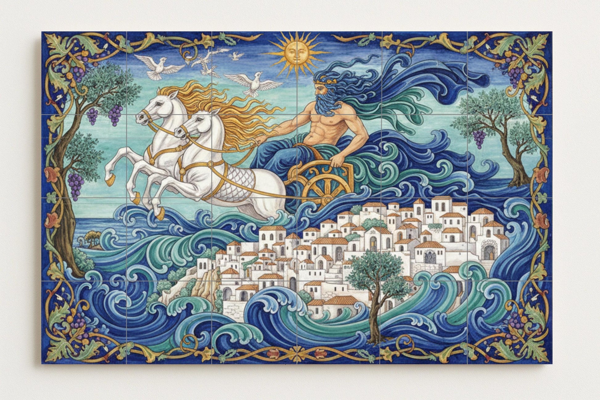 Murale in Piastrelle Paseo di Poseidone di il Egeo — Decoro di Leggenda Antica
