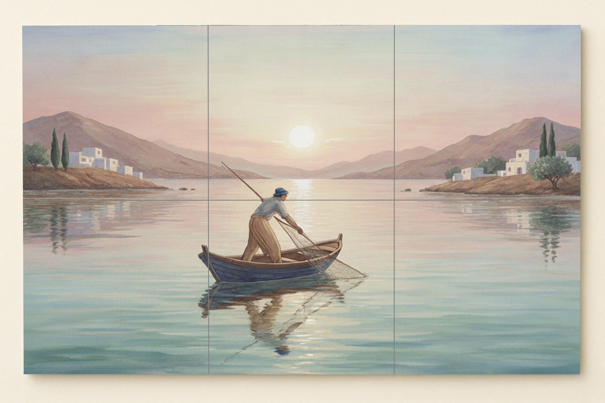 Pescador at the Sunrise · Ceramic Wall Mural — Seaside Scene