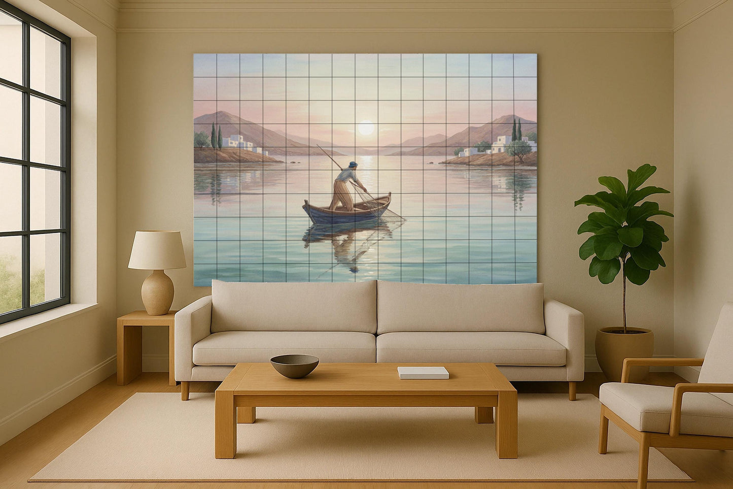 Pescador at the Sunrise · Ceramic Wall Mural — Seaside Scene