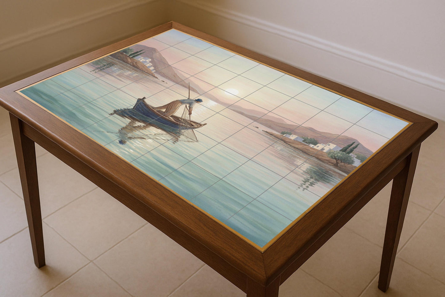 Pescador at the Sunrise · Ceramic Wall Mural — Seaside Scene