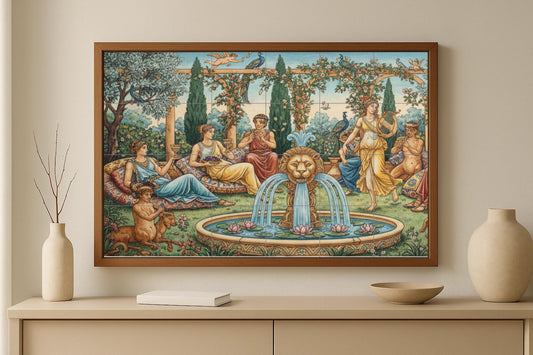 Jardín de Dioniso — Clásica con fuente de leones, ninfas, pavos…