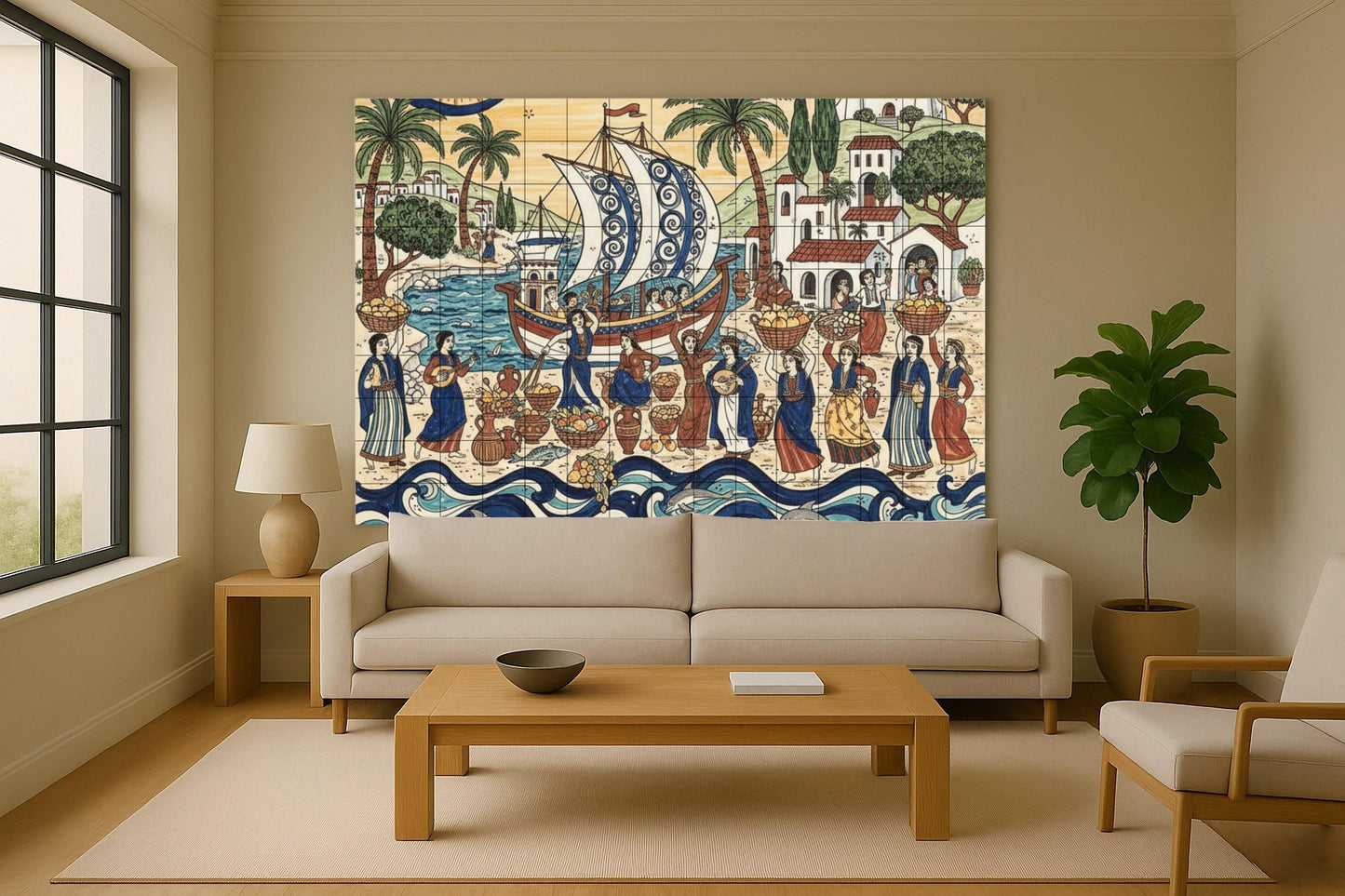 Festival de la Récolte Mediterránea — Scène de Cuisine et Campagne, Art Mural en Céramique