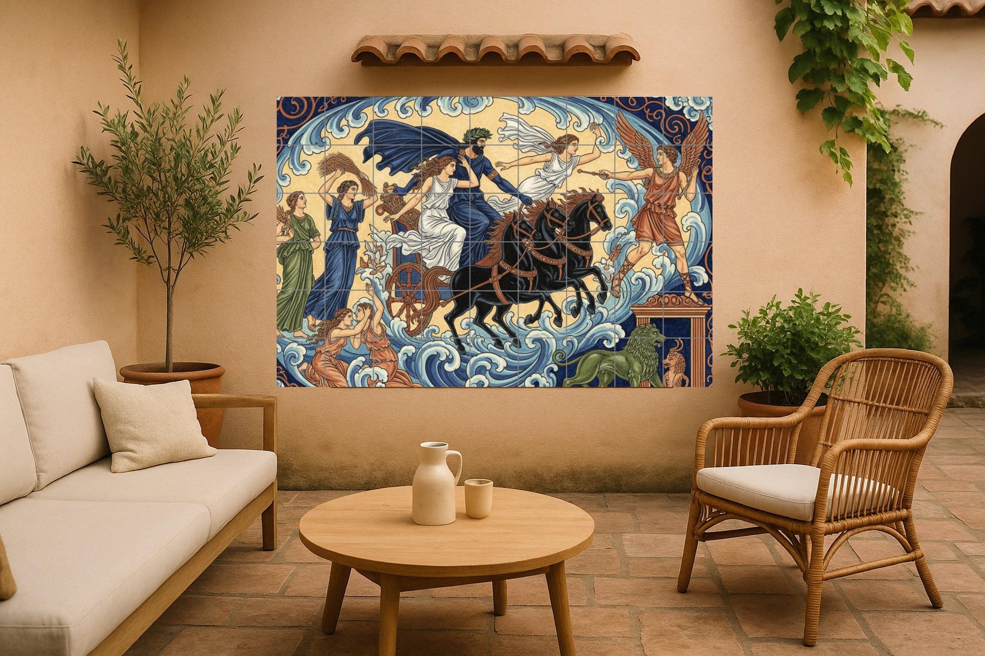 Carro de Poséidon — Fresque Murale en Carreaux de Céramique · Légendes et Épopées