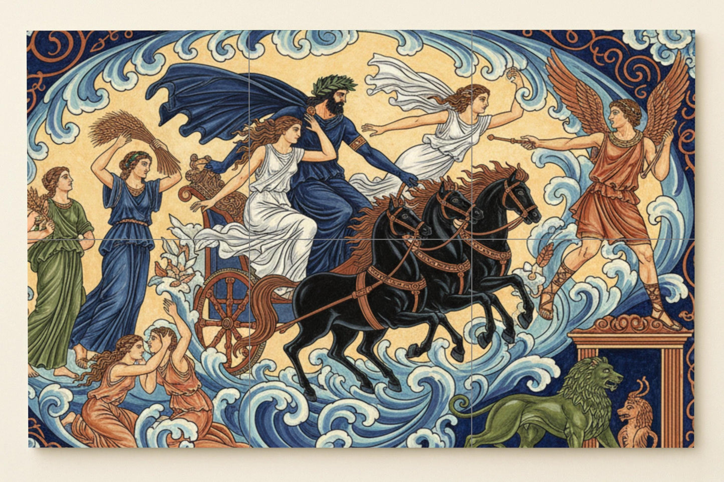 Carro de Poséidon — Fresque Murale en Carreaux de Céramique · Légendes et Épopées