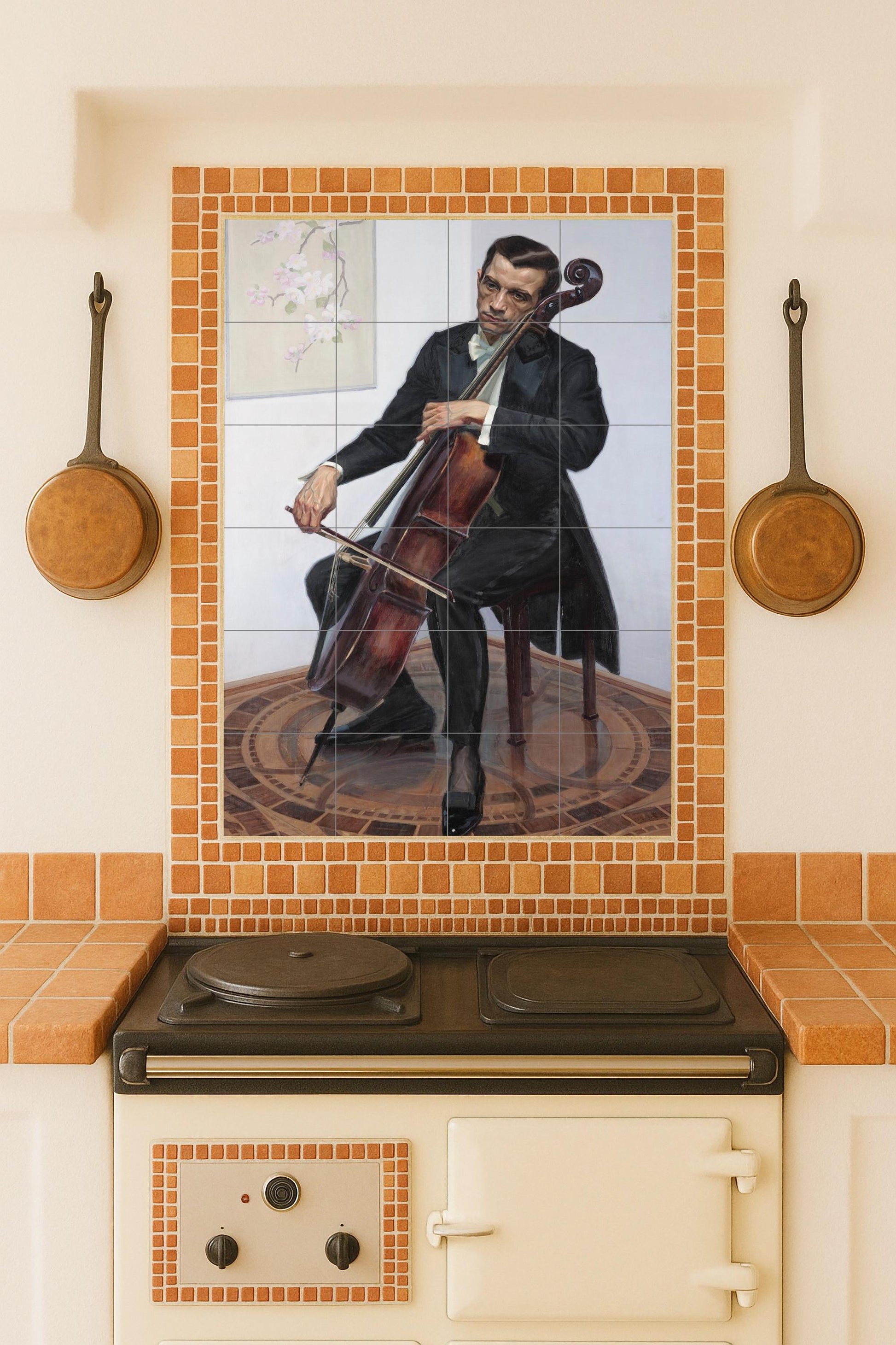 Cellist — Decorative Pattern Mural · Tile Wall Art