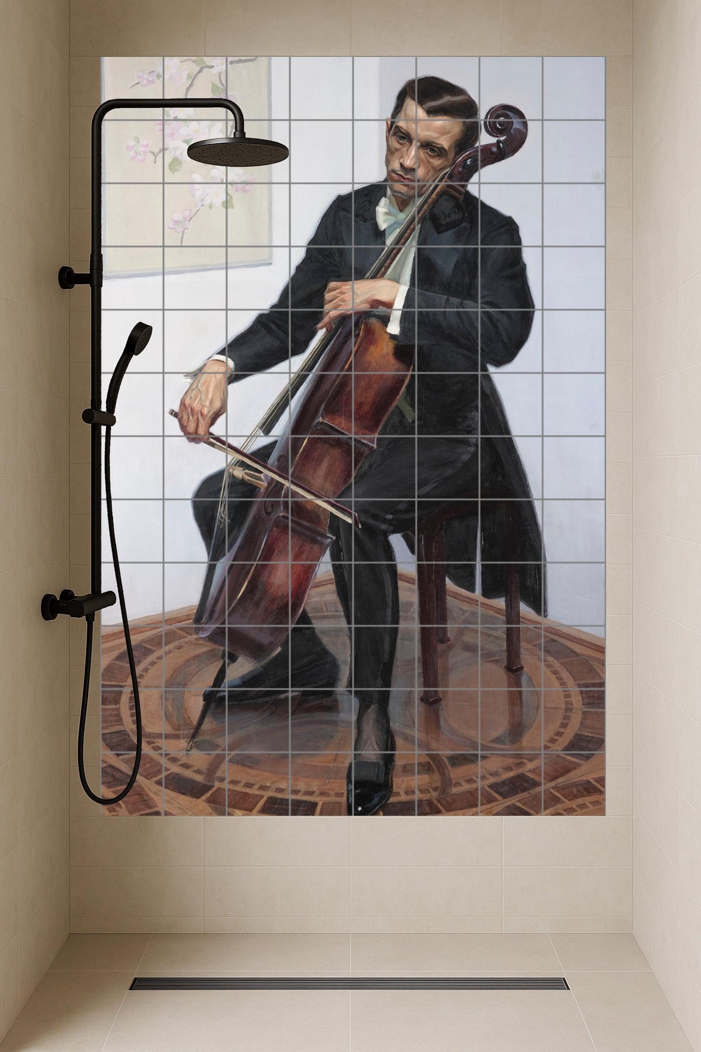 Cellist — Decorative Pattern Mural · Tile Wall Art