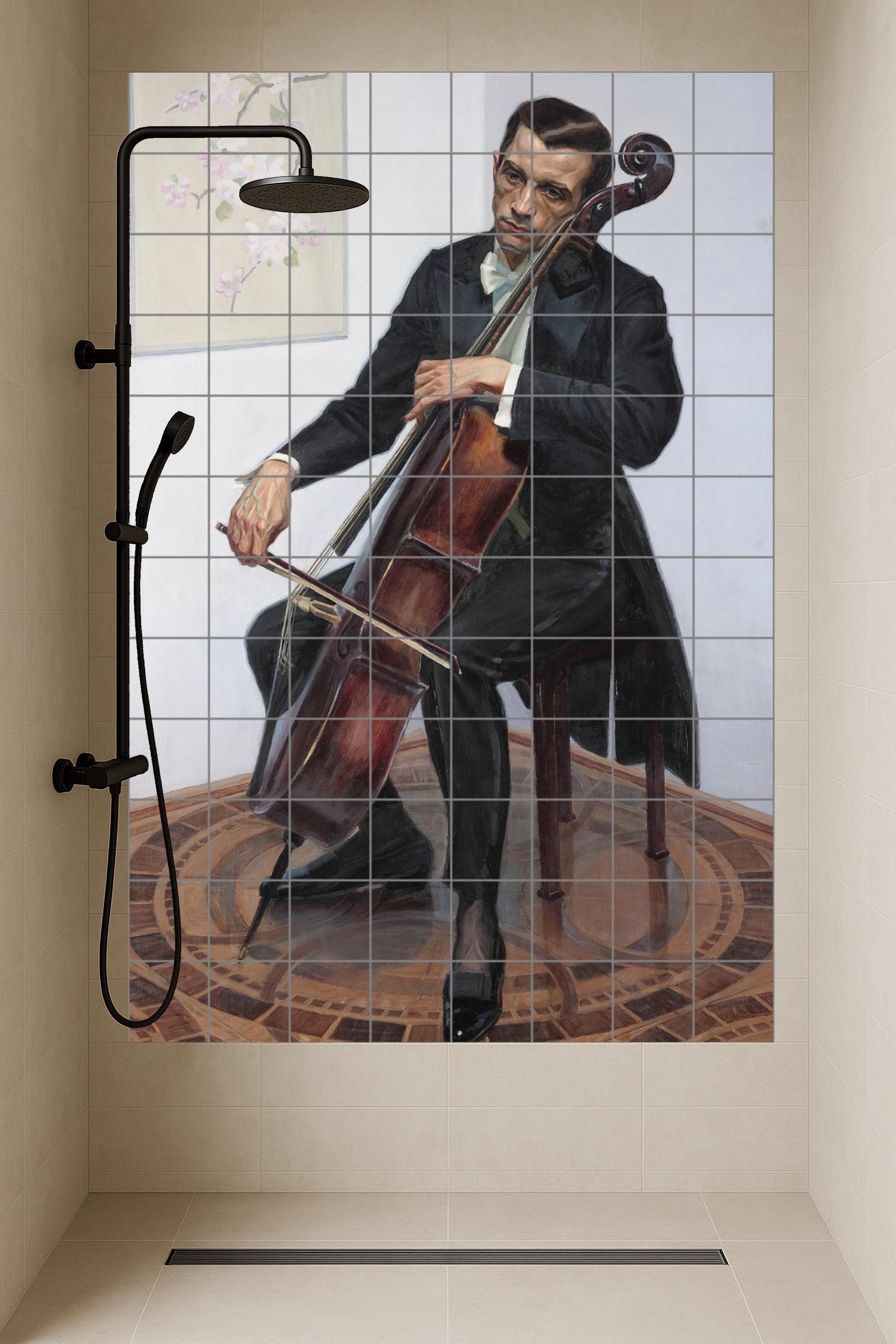Cellist — Decorative Pattern Mural · Tile Wall Art