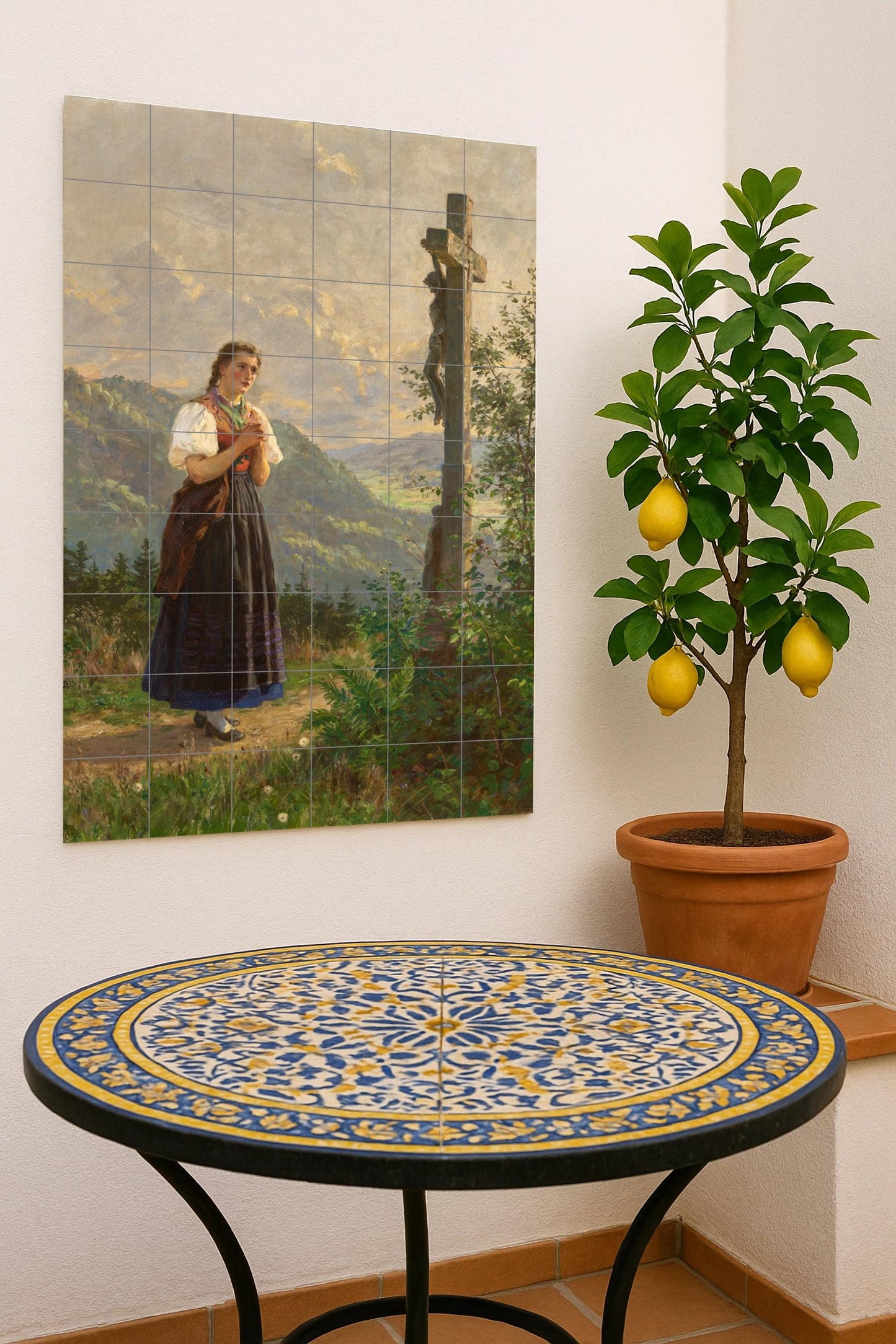 Fede in il Valle — Murale in Piastrelle di Ceramica · Scena Biblica