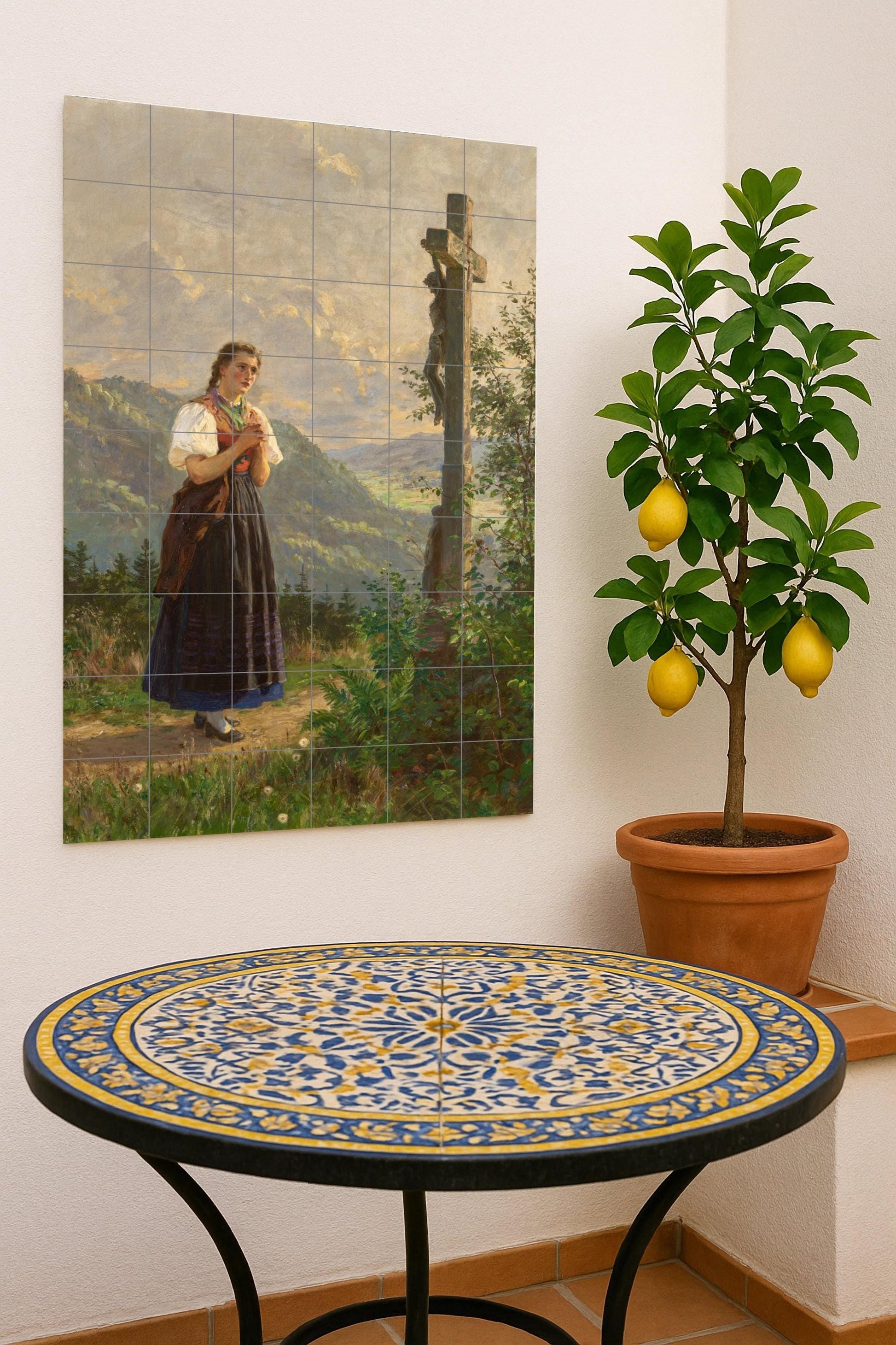 Fede in il Valle — Murale in Piastrelle di Ceramica · Scena Biblica