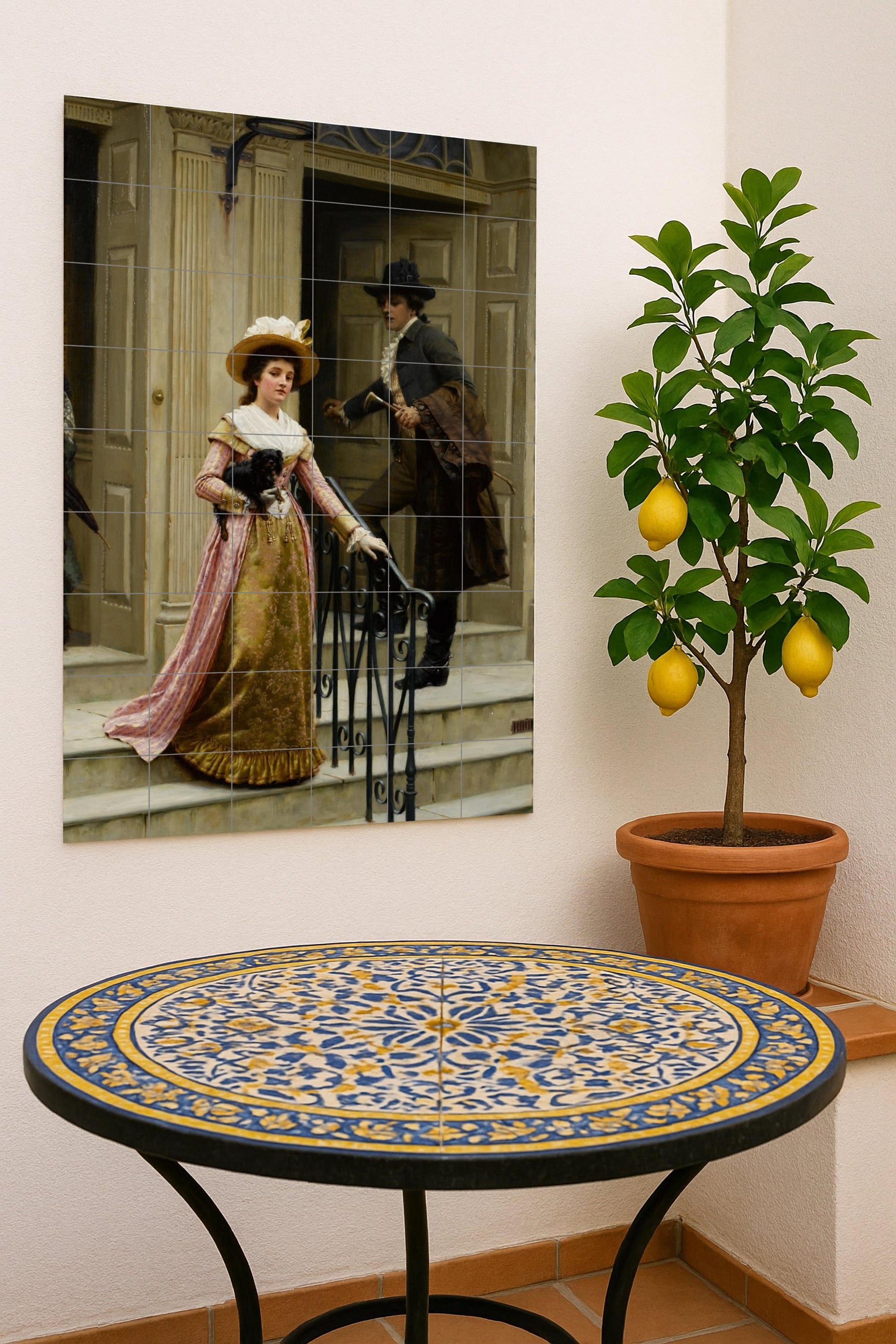 Ceramic Tile Mural: Scene Victorian Romantic — Folk-Art Décor