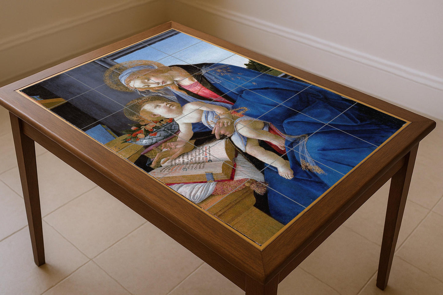 Murale in Piastrelle Vergine e il Niño di Sandro Botticelli — Pittura Classica in Piastrelle