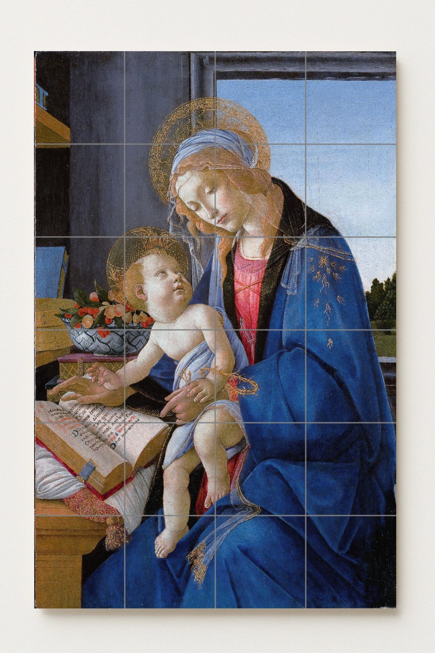 Murale in Piastrelle Vergine e il Niño di Sandro Botticelli — Pittura Classica in Piastrelle