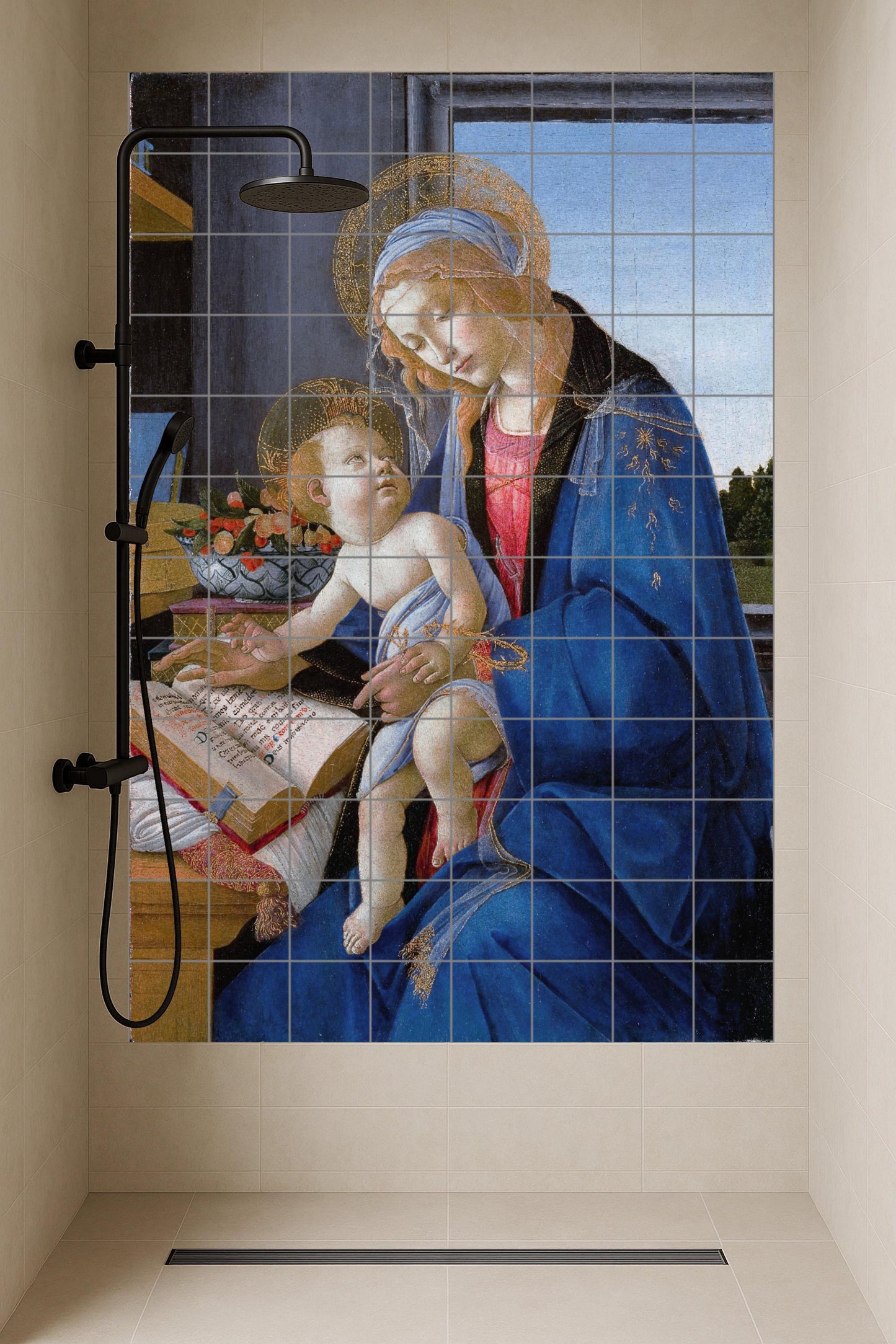 Murale in Piastrelle Vergine e il Niño di Sandro Botticelli — Pittura Classica in Piastrelle