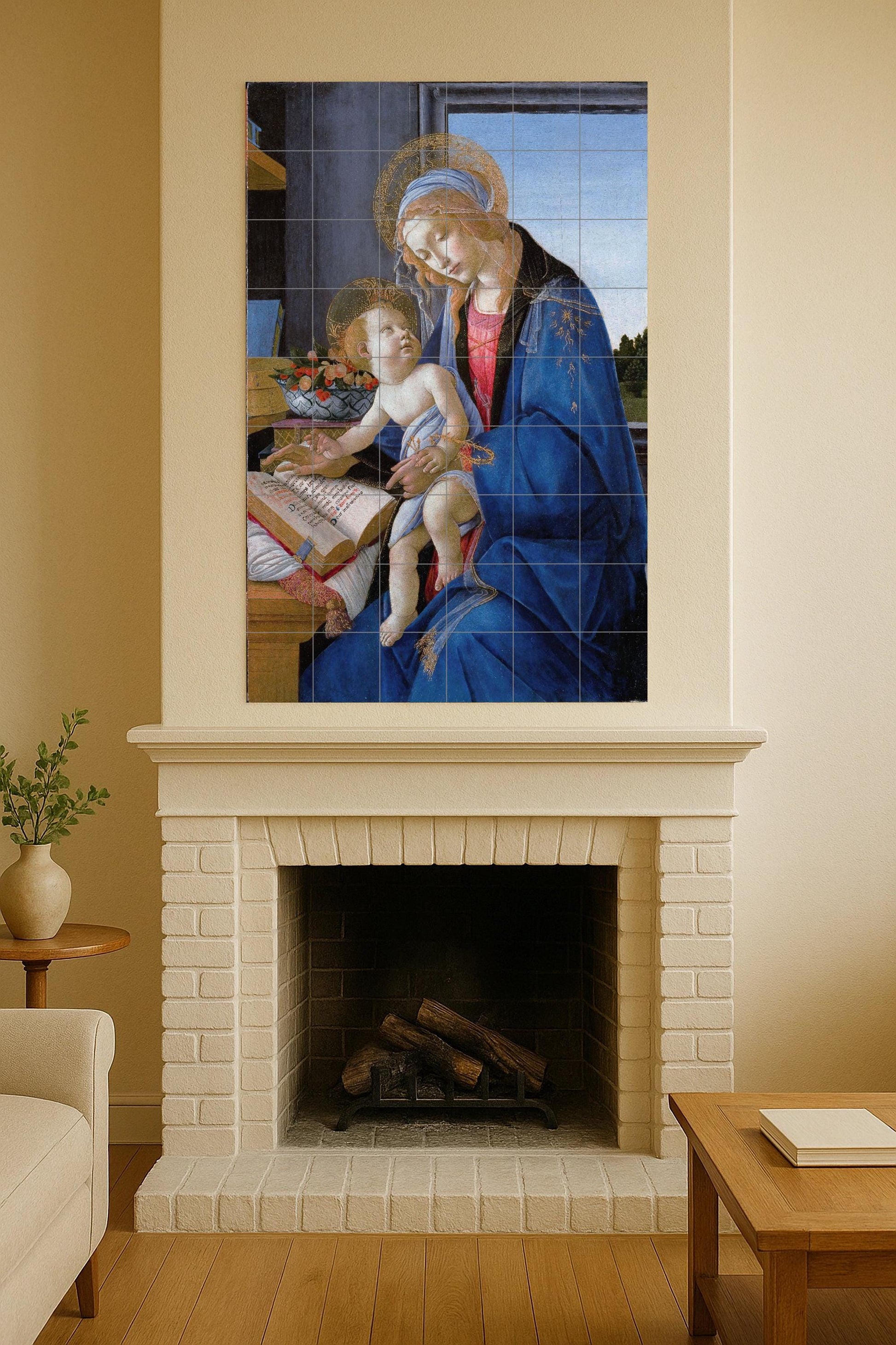 Murale in Piastrelle Vergine e il Niño di Sandro Botticelli — Pittura Classica in Piastrelle