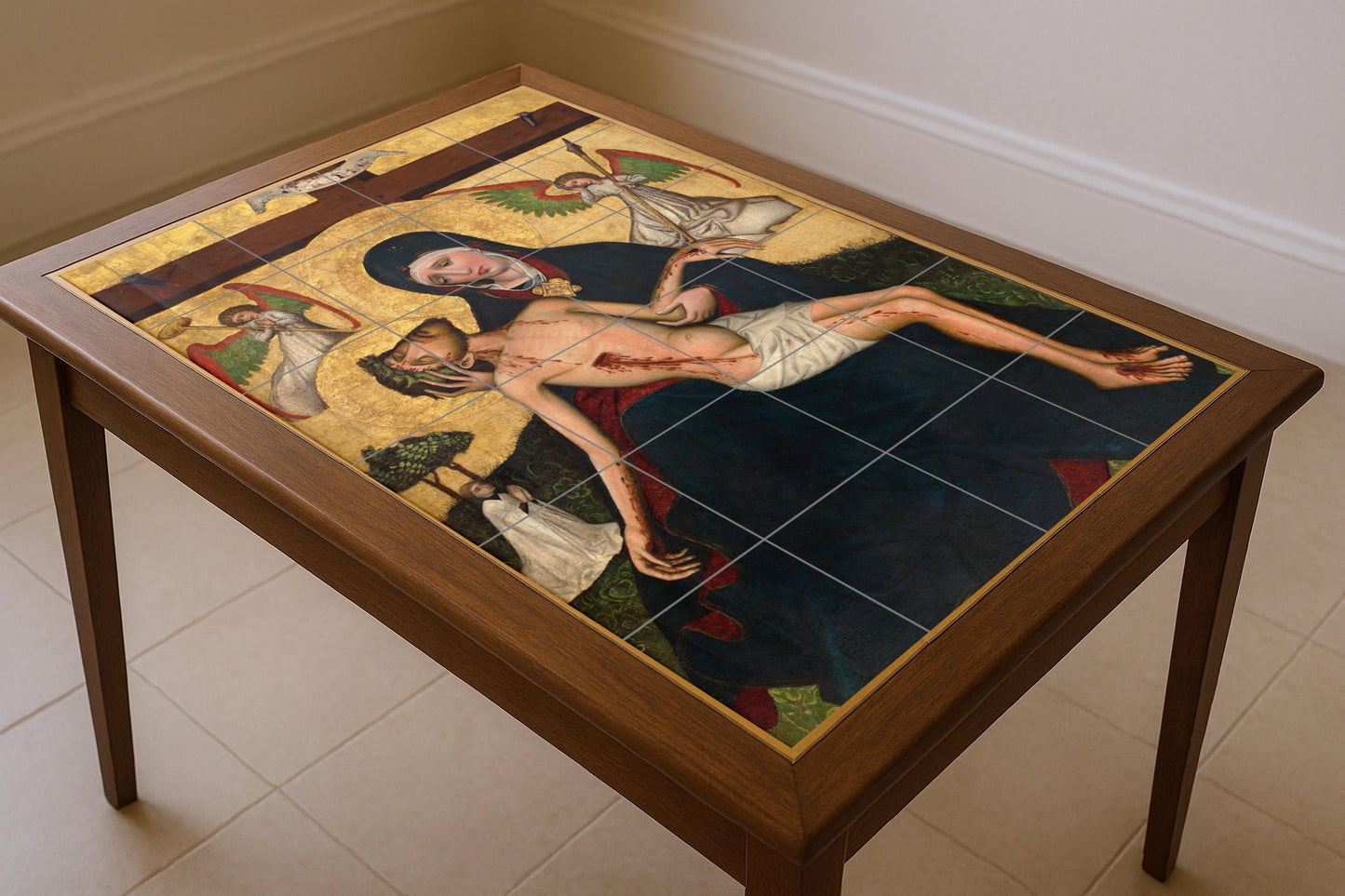 Piedad avec Anges — Fresque Murale en Carreaux de Céramique · Art Dévotionnel en Carreaux