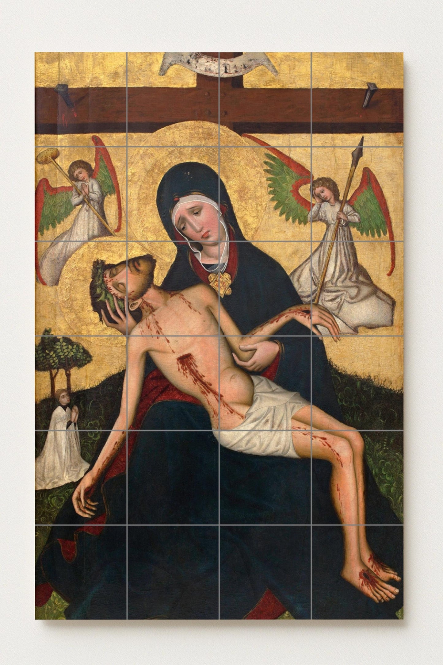 Piedad avec Anges — Fresque Murale en Carreaux de Céramique · Art Dévotionnel en Carreaux