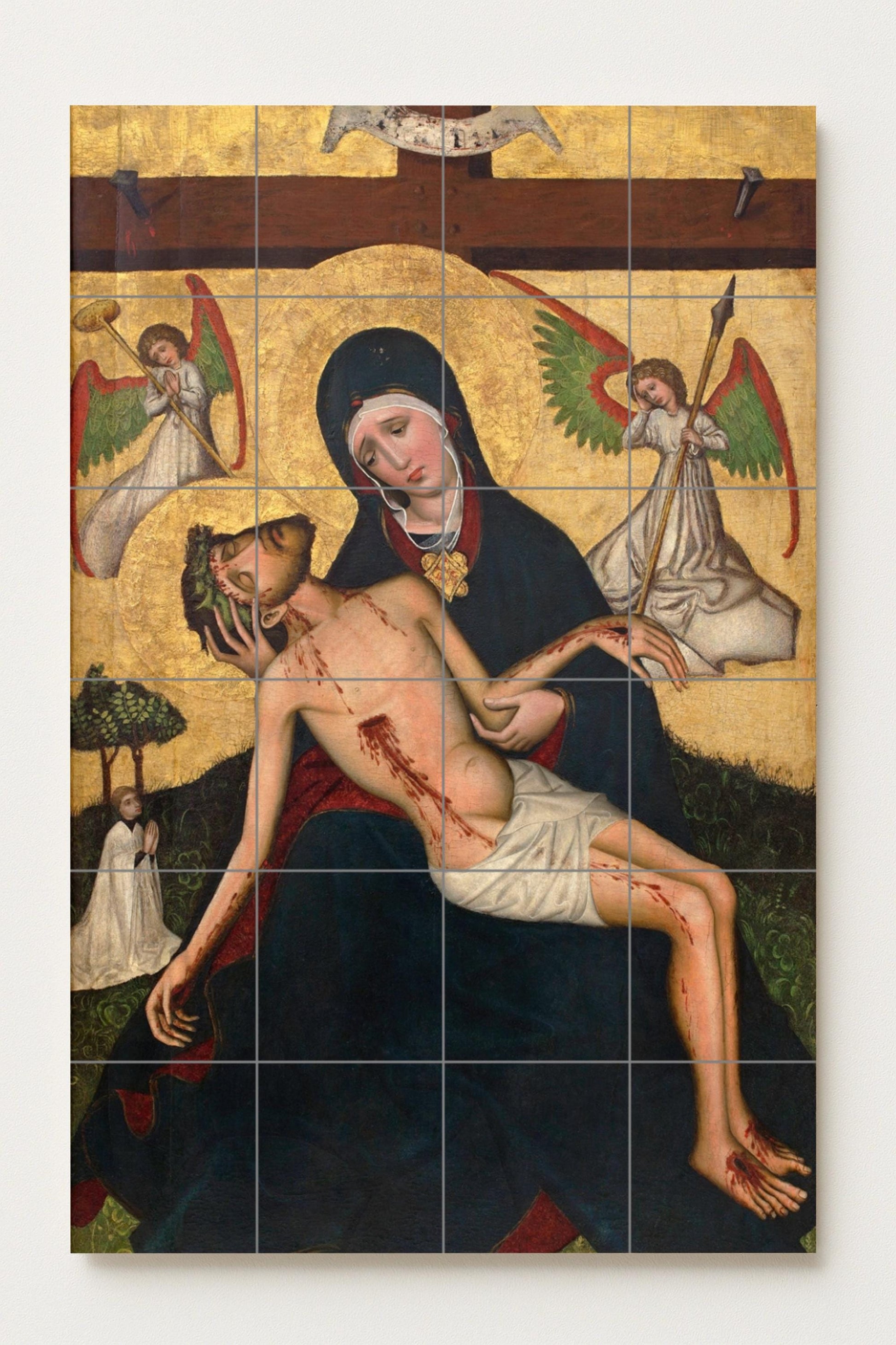 Piedad avec Anges — Fresque Murale en Carreaux de Céramique · Art Dévotionnel en Carreaux