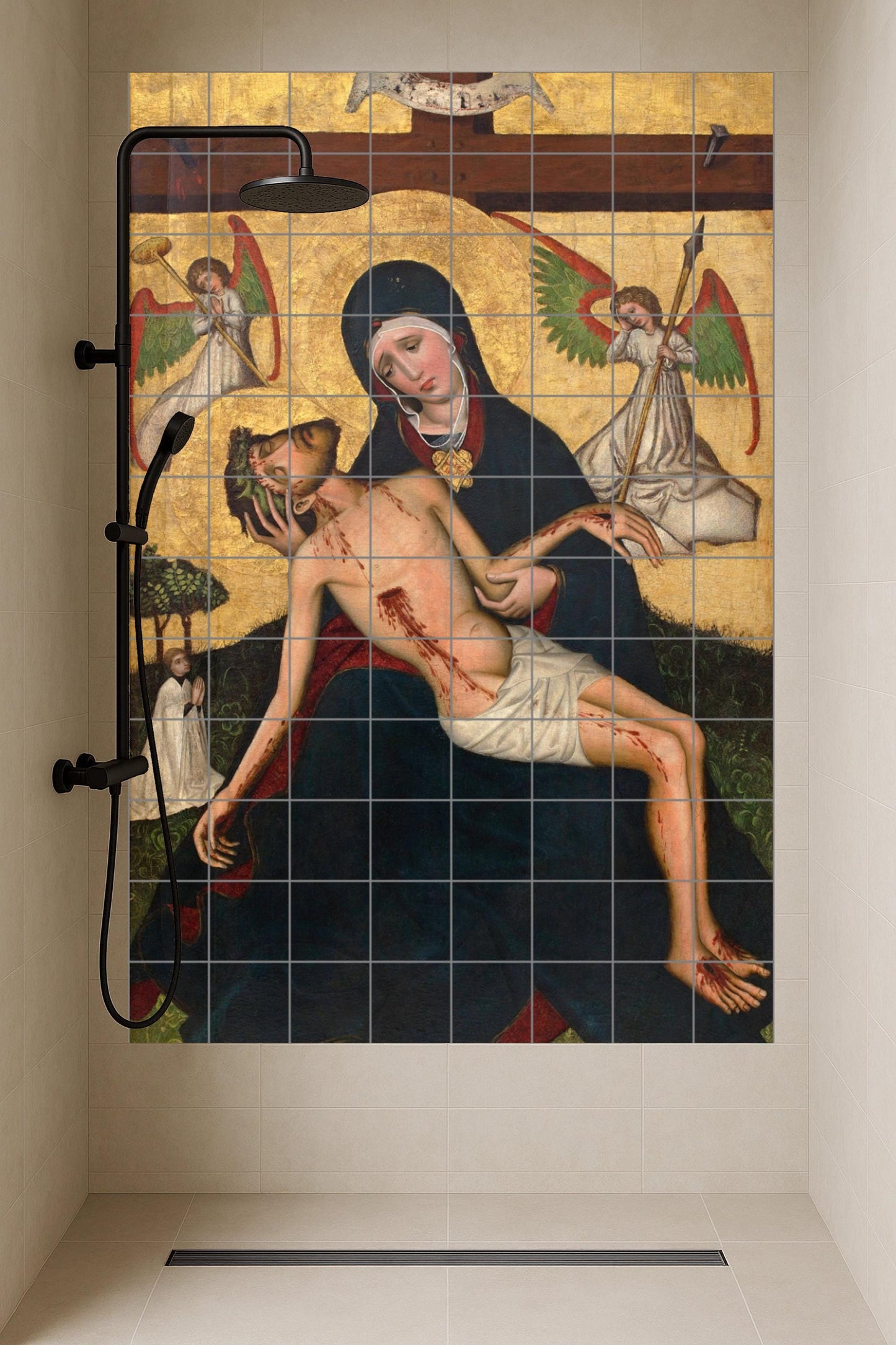 Piedad avec Anges — Fresque Murale en Carreaux de Céramique · Art Dévotionnel en Carreaux