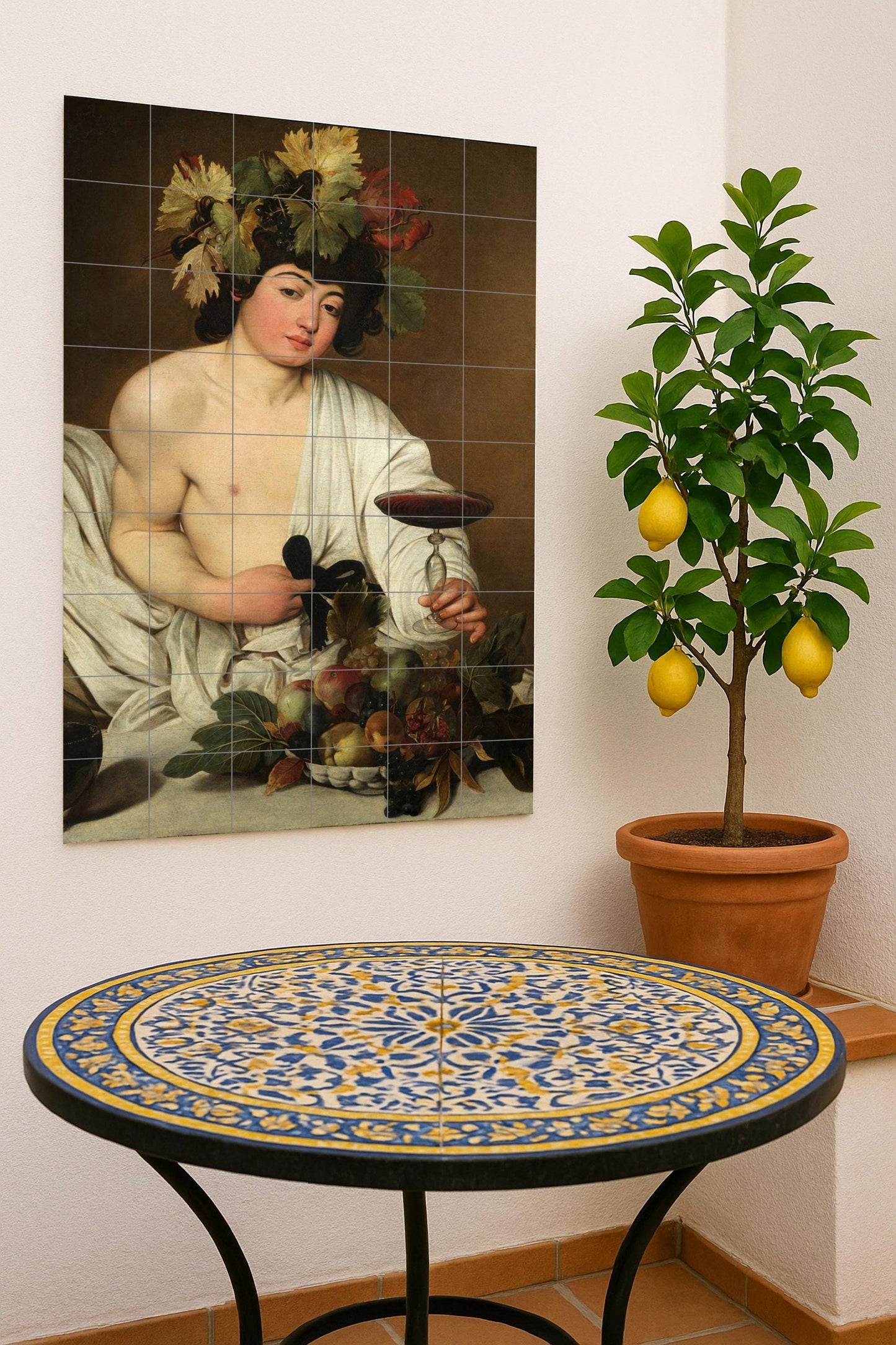 Fresque en Carrelage Baco de Caravaggio — Peinture Classique en Carreaux