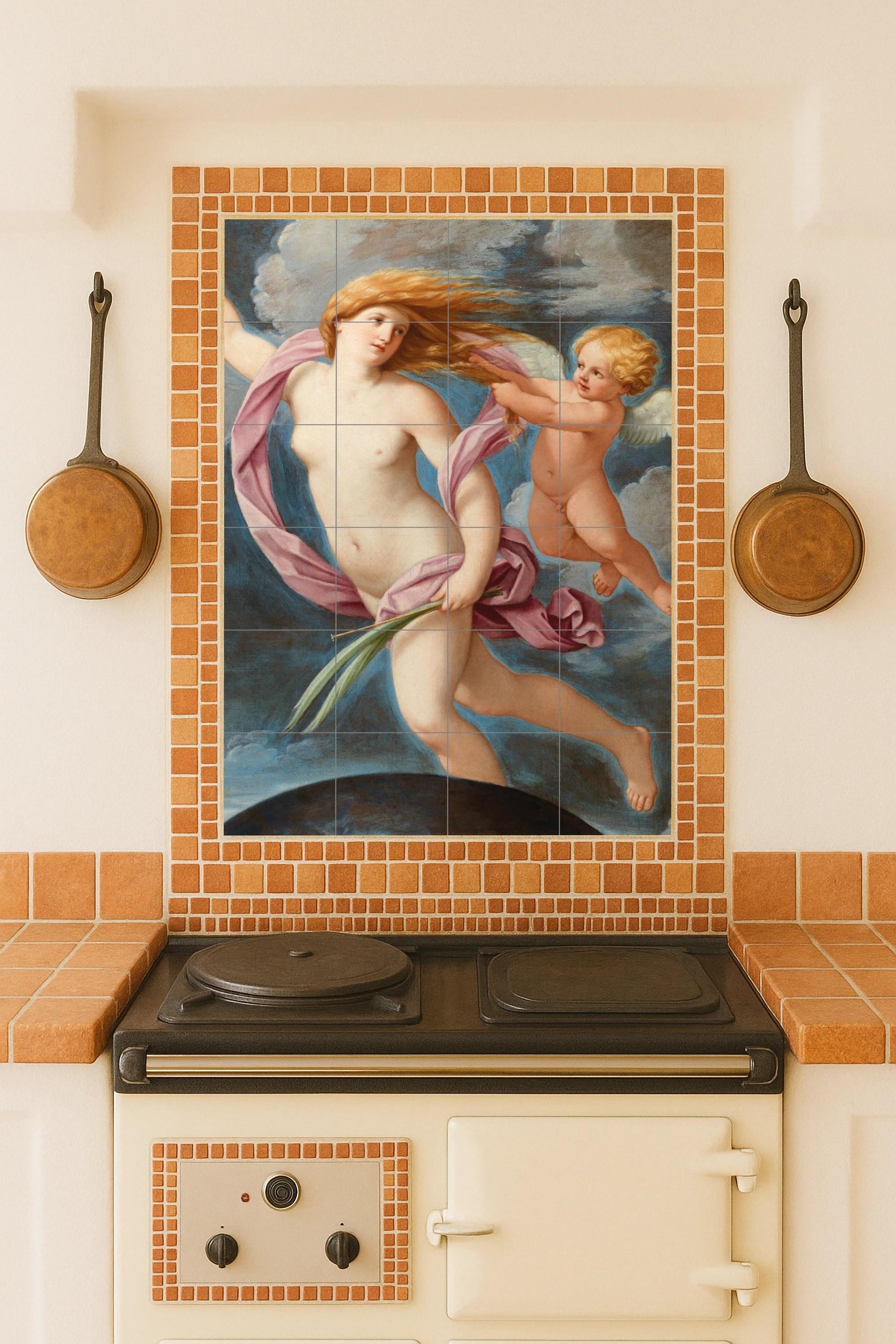 Fresque en Carrelage Grâce Céleste — Art Mural Mythologique