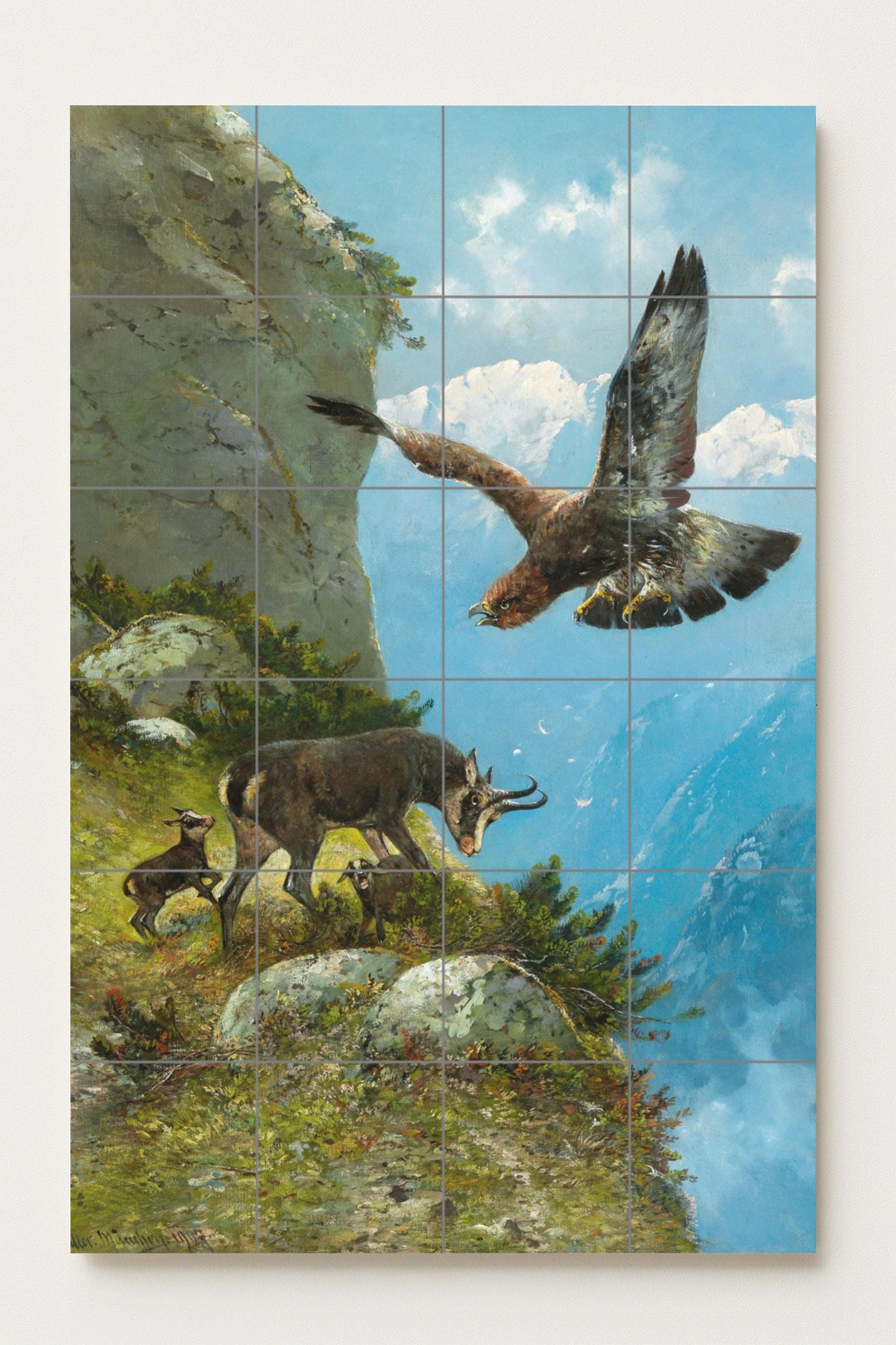 Águila y rebeco — Representa una espectacular escena de fauna alpina