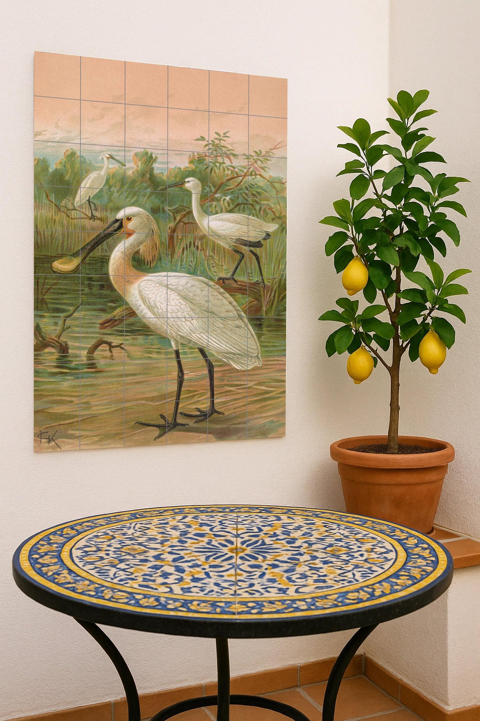 Fresque en Carrelage Espátulas au Lever du Soleil — Paysage Botanique