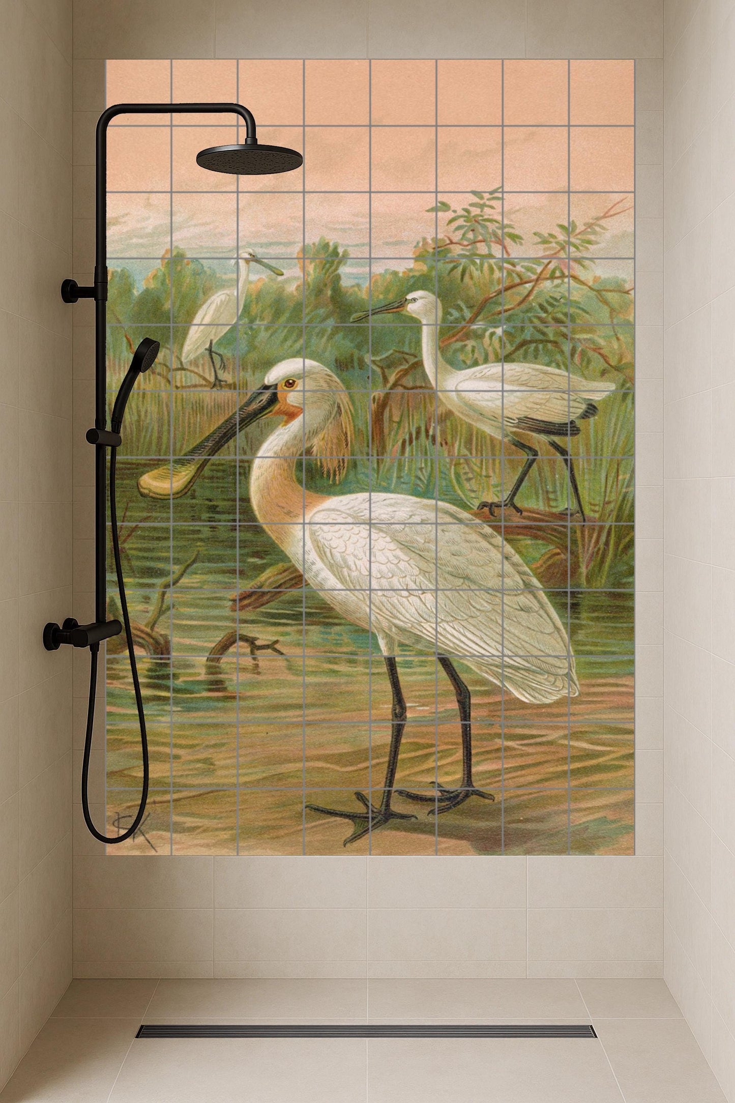 Fresque en Carrelage Espátulas au Lever du Soleil — Paysage Botanique