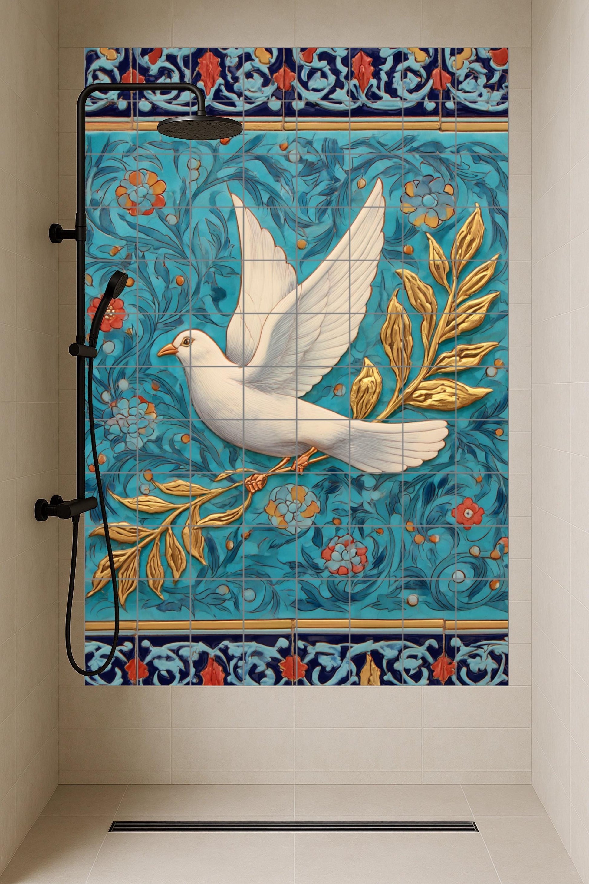 Taube Blanca von die Paz mit Olivenzweig Golden — Fliesen-Wandbild aus Keramik · Garten- & Natur-Dekor
