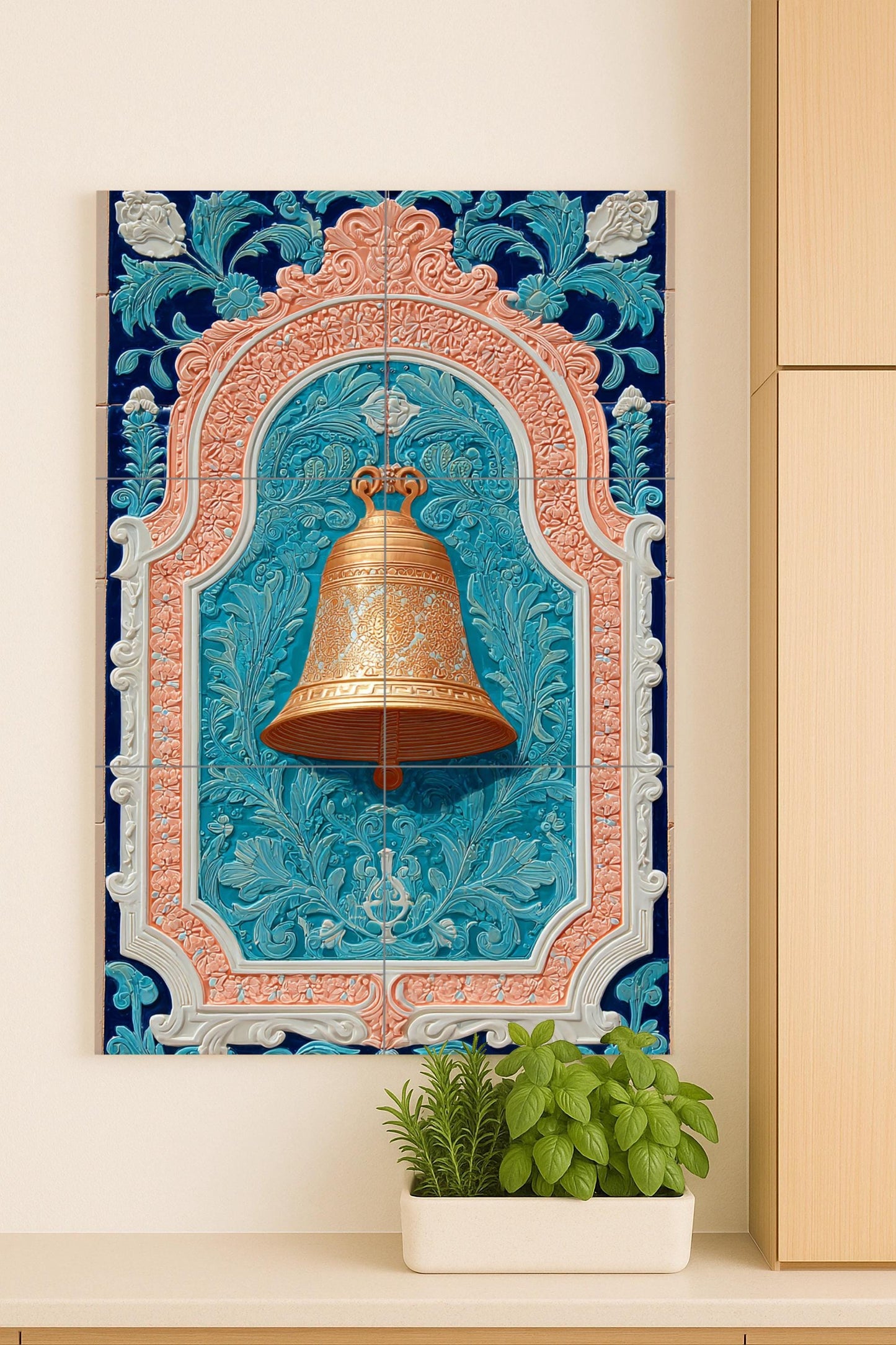 Campana Golden in Bogen Ornamental — Fliesen-Wandbild aus Keramik · Natur-Wandkunst