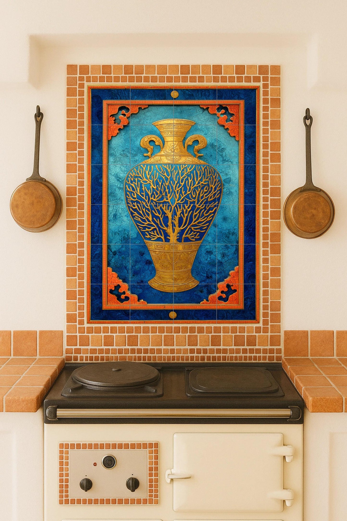 Vase Doré de Sueños Coralinos — Fresque Murale en Carreaux de Céramique · Art Mural Nature