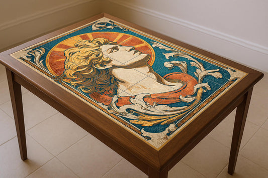 Helios — Retrato masculino Art Nouveau, mosaico de sol dorado de…