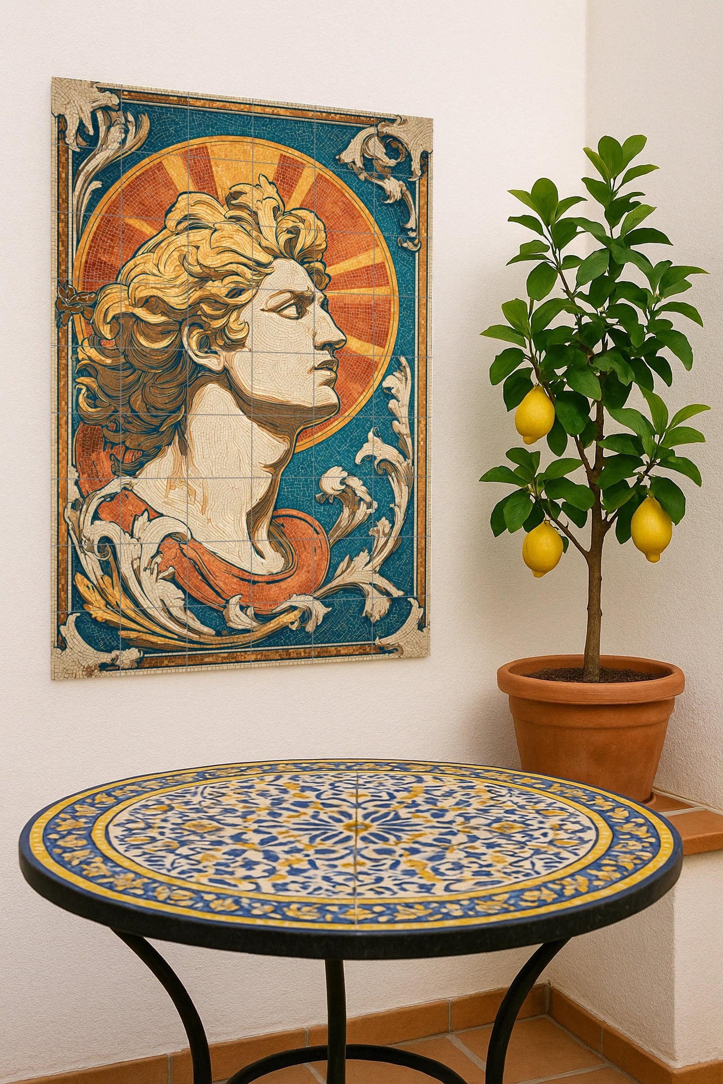 Helios — Mythological Scene · Ceramic Tile Mural