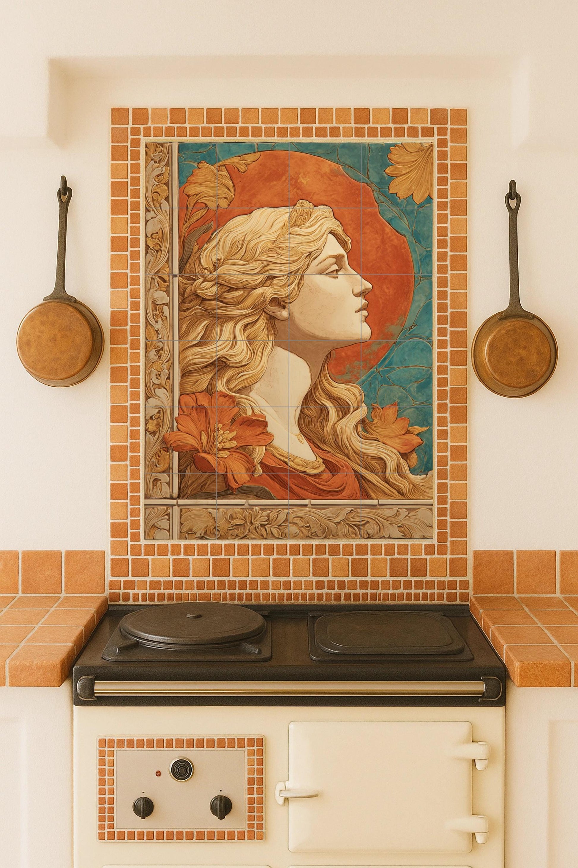 Mural cerámico Aurelia — Belleza Europea, retrato Art Nouveau en…