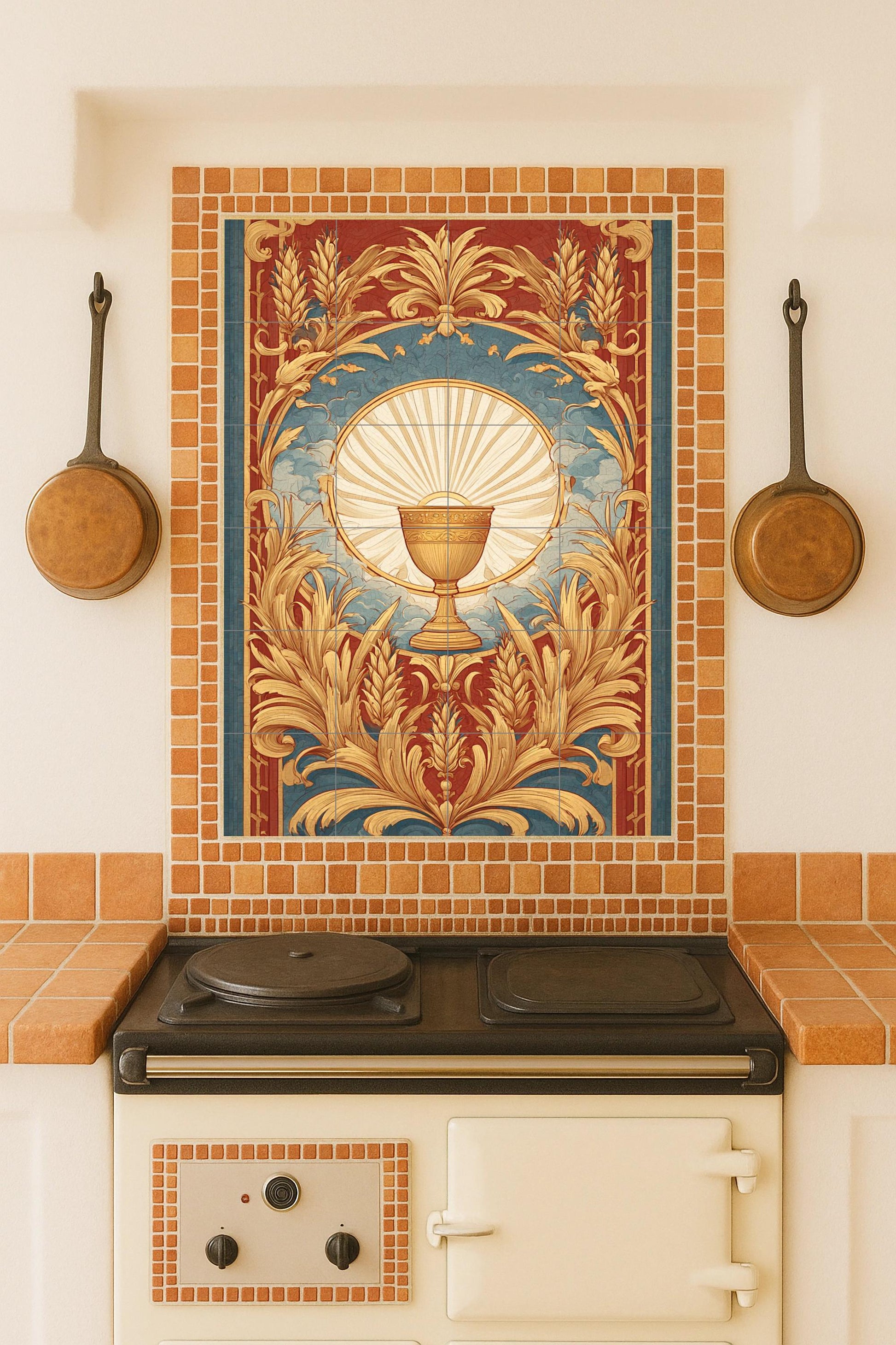 Iluminación du Cáliz Doré — Décor de Légende Antique, Art Mural en Céramique