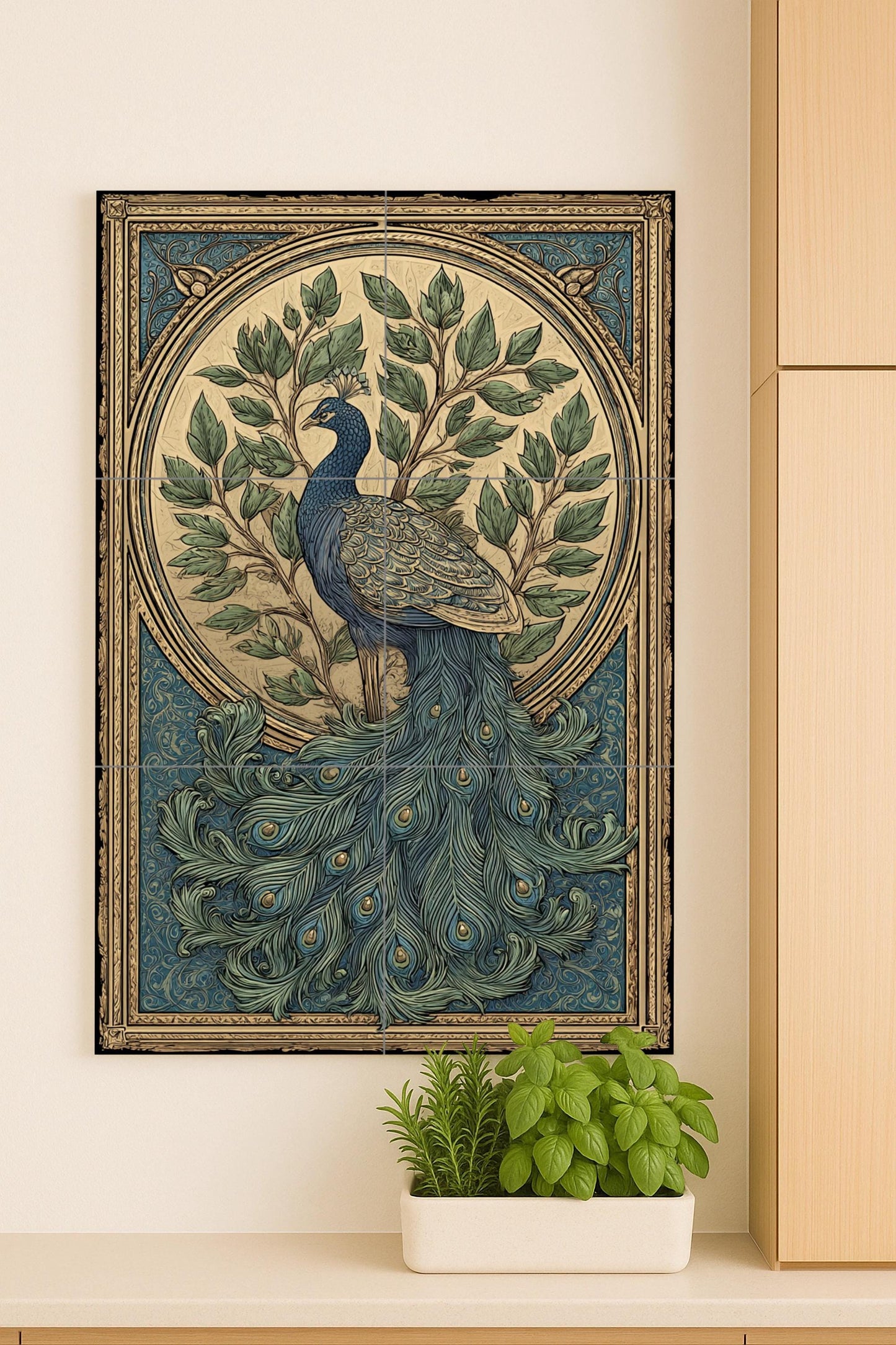 "Esplendor di Pavone · Murale Ceramico — Paesaggio Botanico
