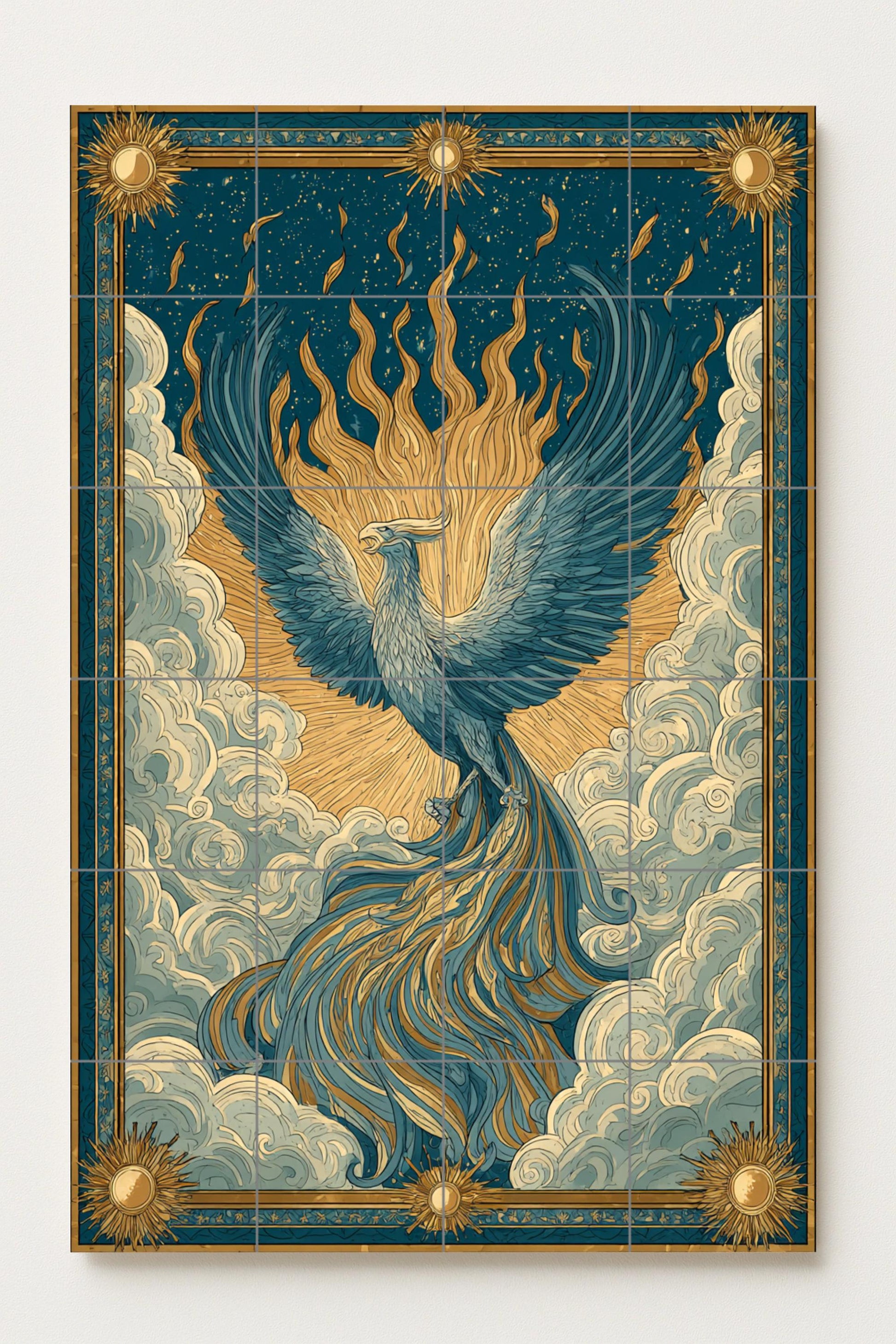 Phönix in Ascenso · Keramik-Wandbild — Mythologische Wandkunst