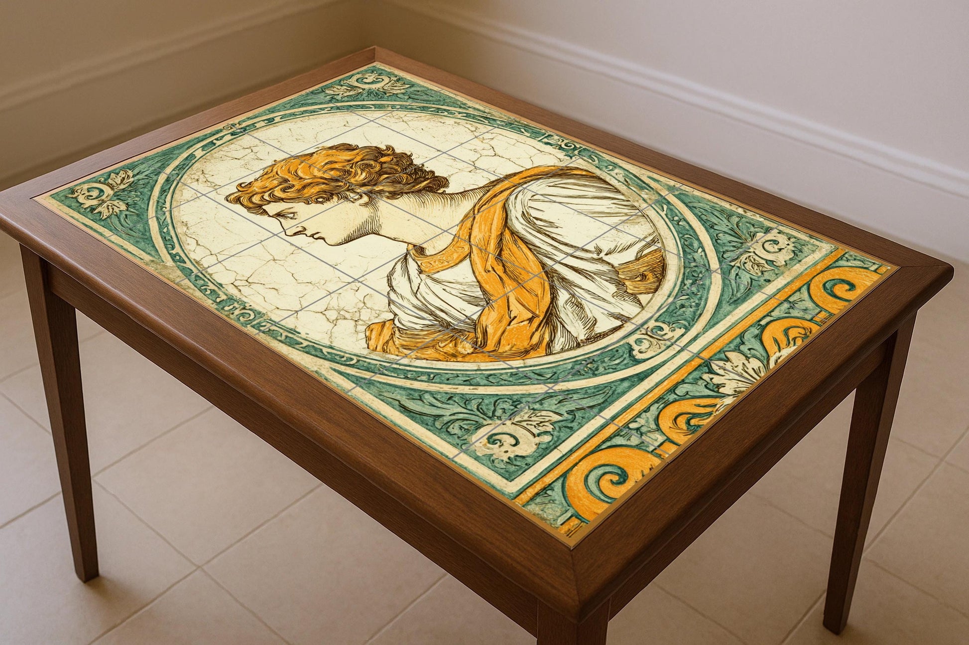 Portrait Roman — Folk-Art Décor · Ceramic Tile Mural