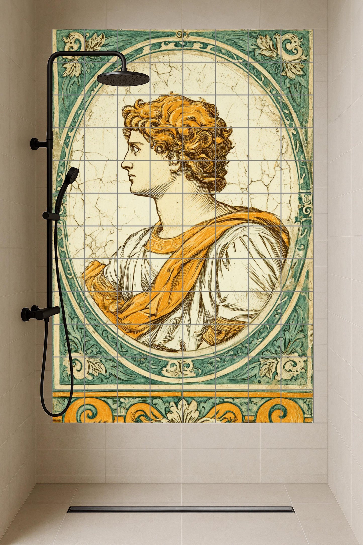 Portrait Roman — Folk-Art Décor · Ceramic Tile Mural